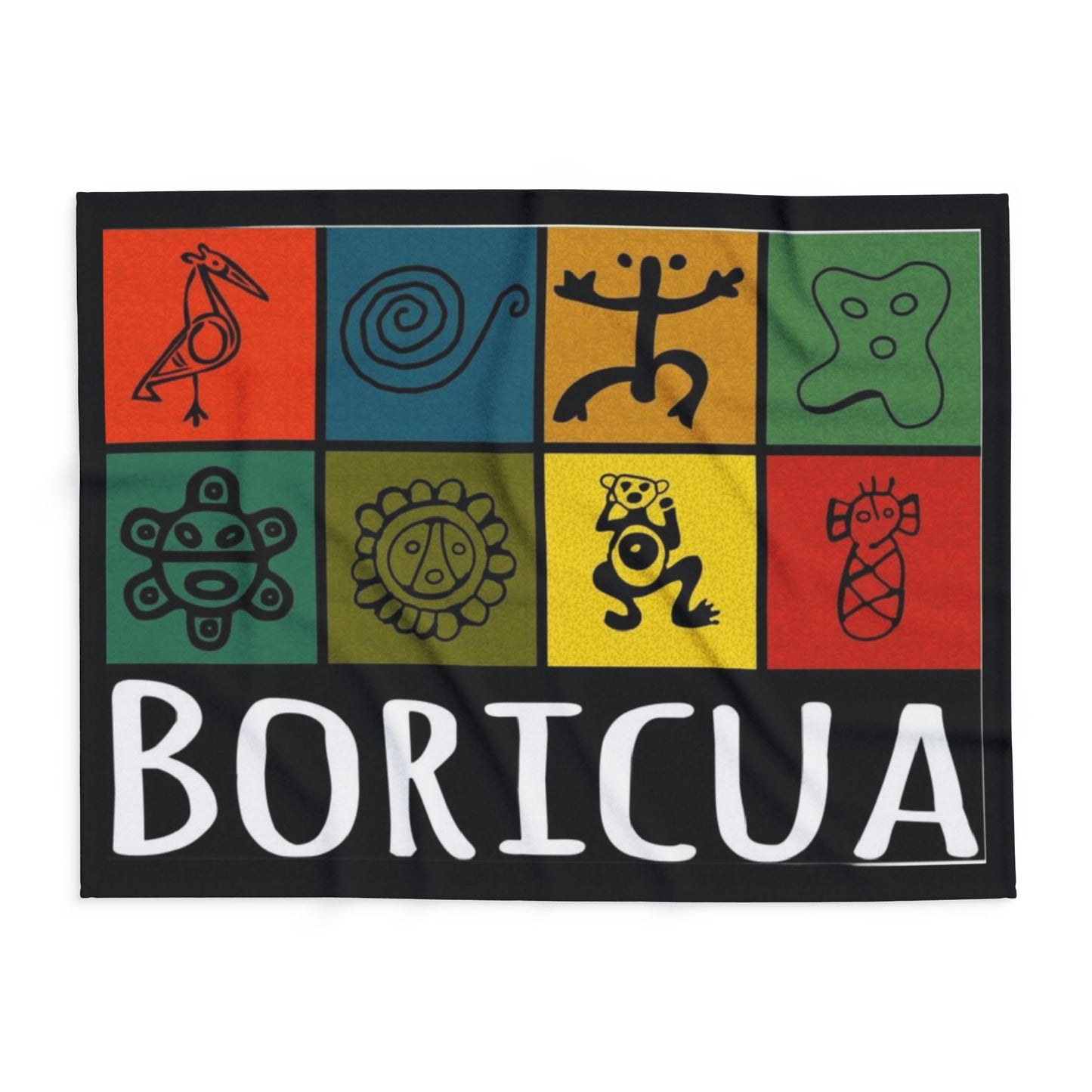Boricua Pattern Fleece Blanket – Colorful Taino Symbols Cozy Throw
