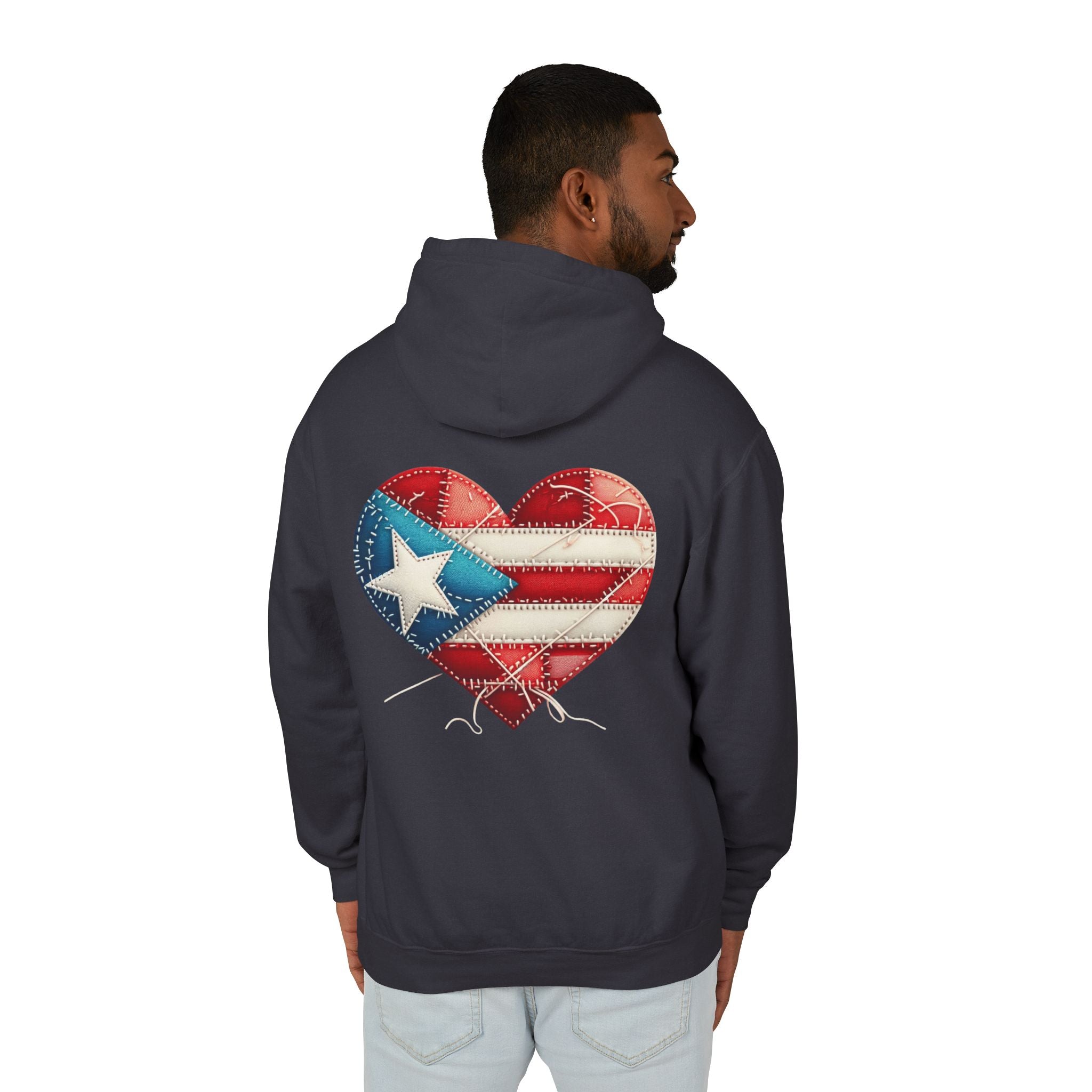 Jíbara Hoodie — Puerto Rican Heart Flag Lightweight Hooded Sweatshirt