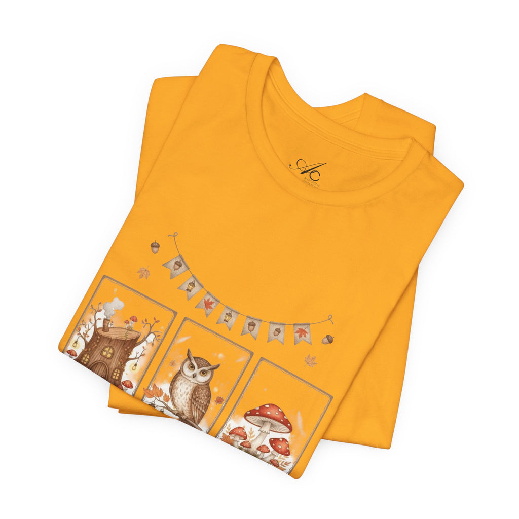 Enchanted Forest Fall Tee, Cute Owl Shirt, Autumn Graphic Tee, Nature Lover Gift, Cozy Fall Apparel, Wildlife T-Shirt, Unisex Fall Top