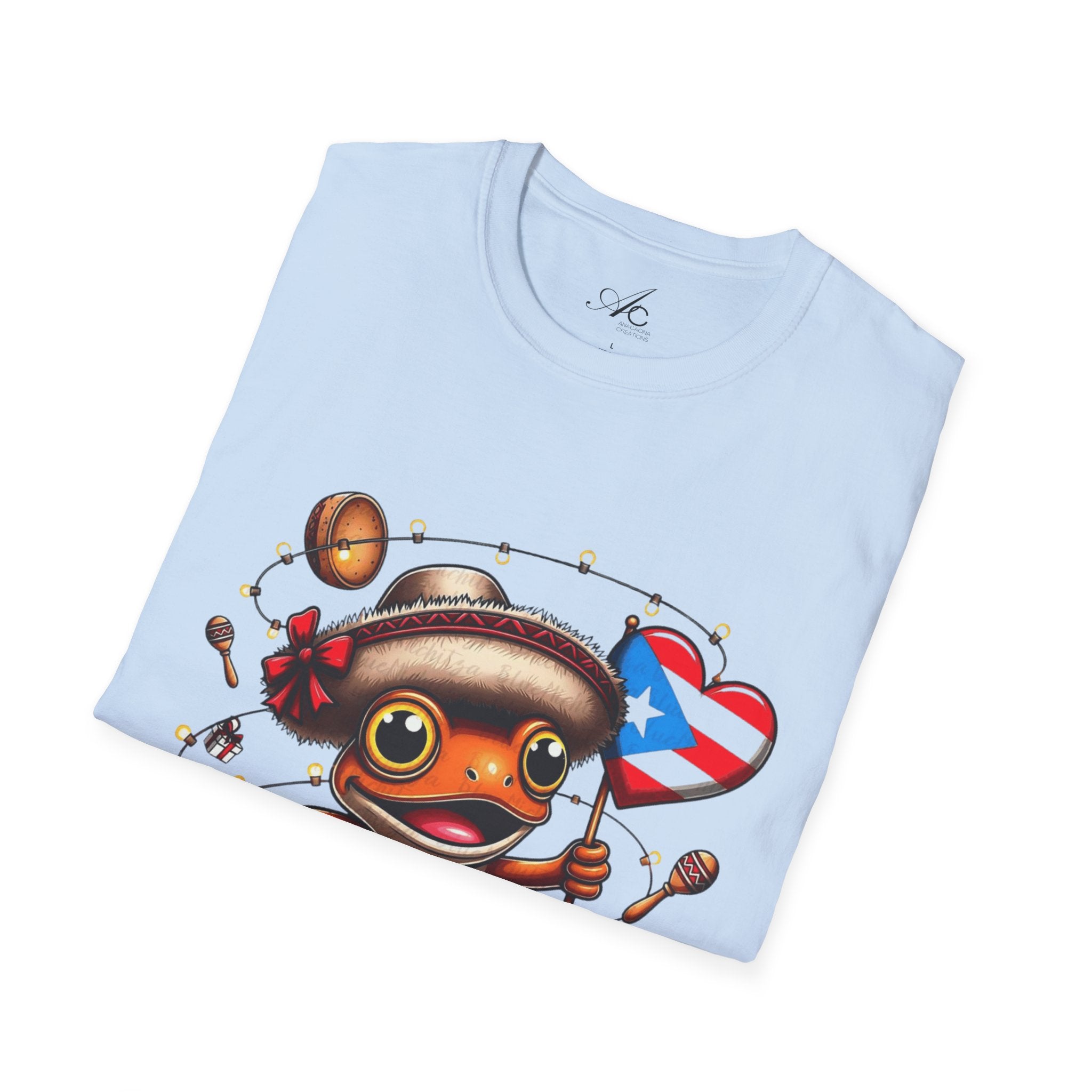 Puerto Rico Frog Holiday T-Shirt  Cute Coquí with Flag Heart (Christmas) Puerto Rico Navidades