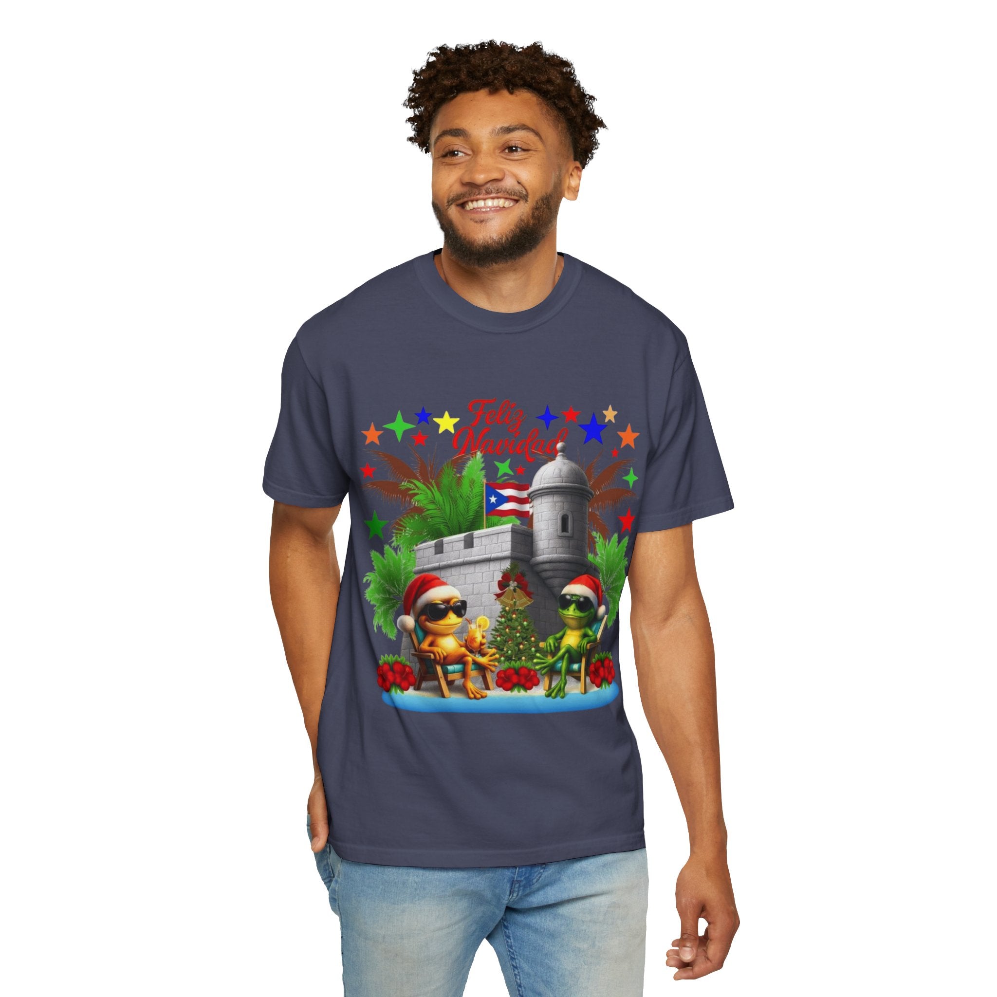 Feliz Navidad Puerto Rico T-Shirt  Castillo & Coquí Holiday Tee Puerto Rico Navidades