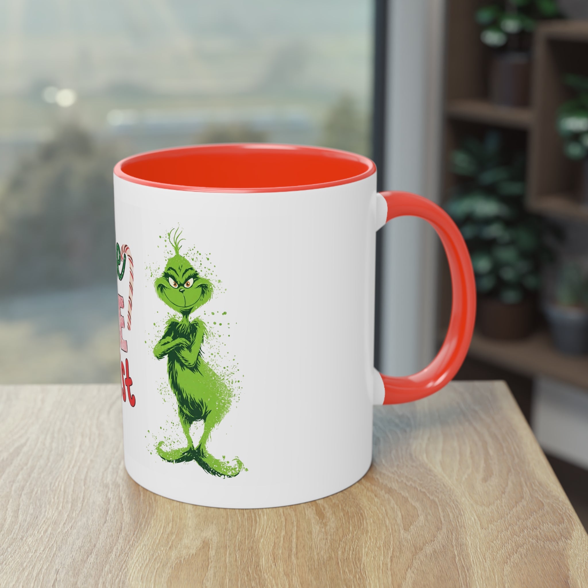 Cute Grinch Two-Tone Coffee Mug - Perfect for Holiday Cheer! Christmas Mugs Collection