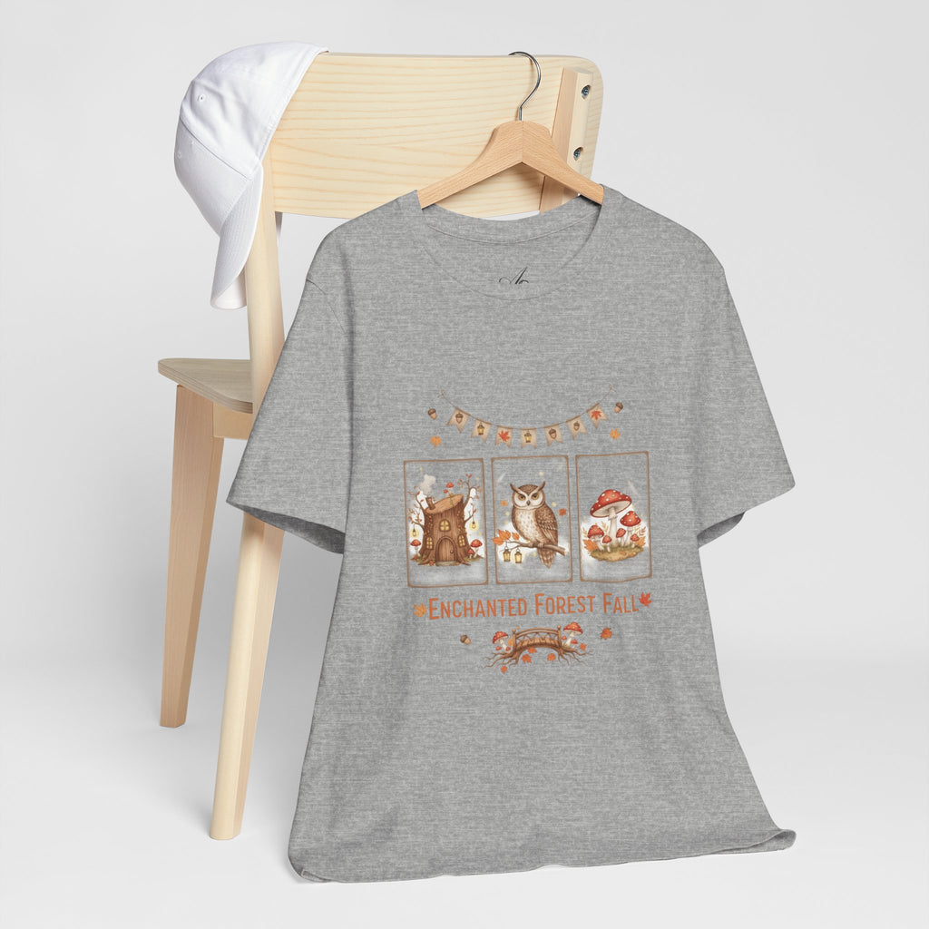 Enchanted Forest Fall Tee, Cute Owl Shirt, Autumn Graphic Tee, Nature Lover Gift, Cozy Fall Apparel, Wildlife T-Shirt, Unisex Fall Top