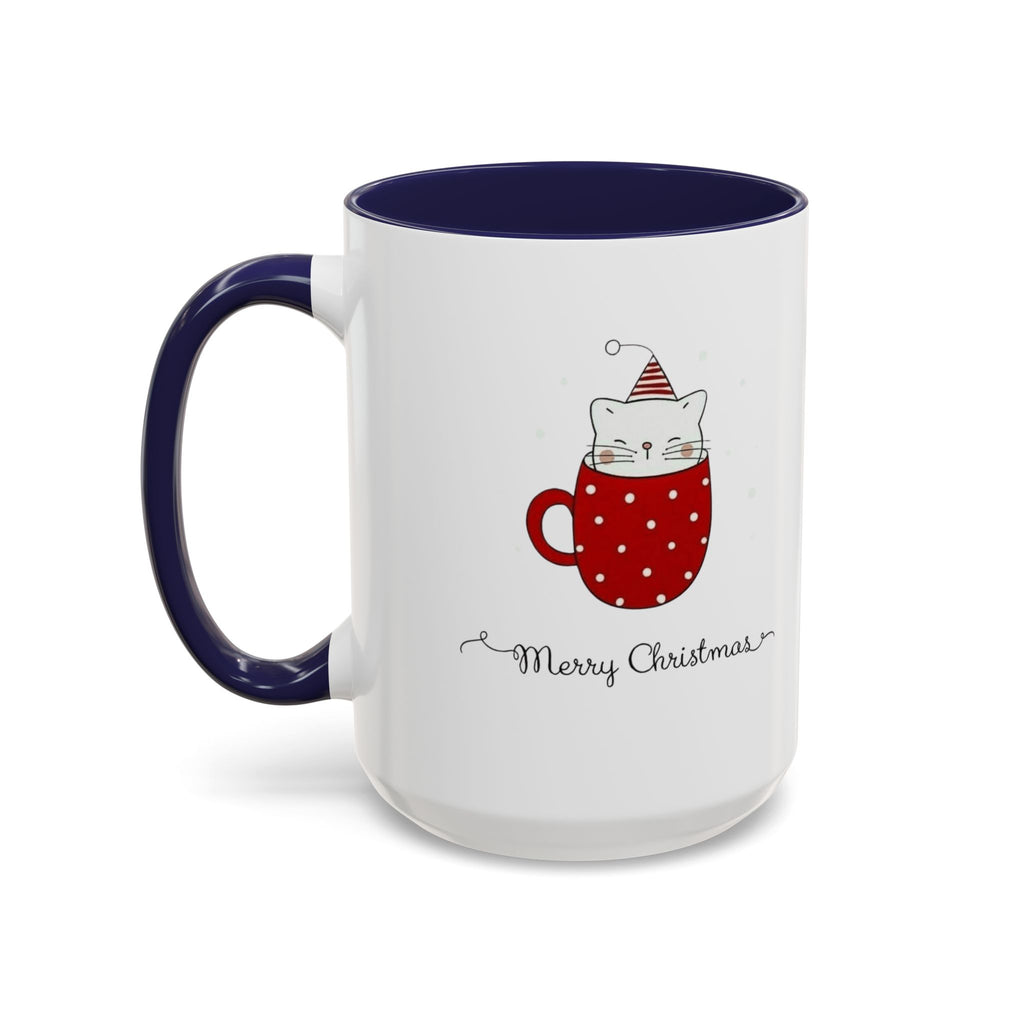Christmas Cat Accent Mug "Merry Christmas" Polka Dot Holiday Coffee Cup Christmas Mugs Collection!
