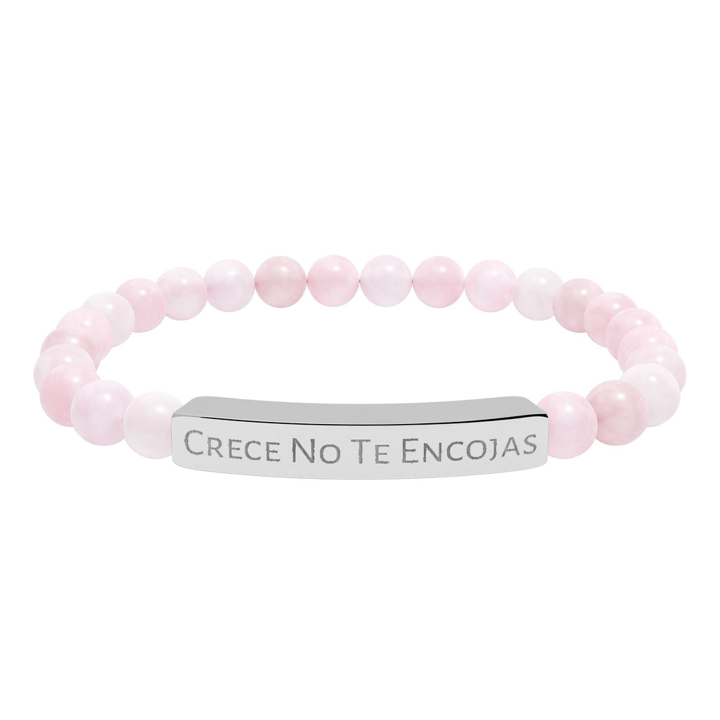 Engraved Natural Stone Stretch Bracelet — "Crece No Te Rindas" Affirmation Bar