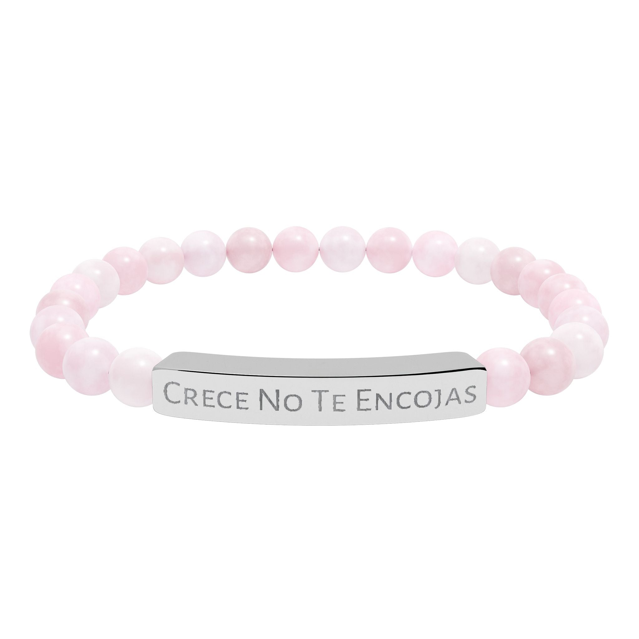 Engraved Natural Stone Stretch Bracelet — "Crece No Te Rindas" Affirmation Bar