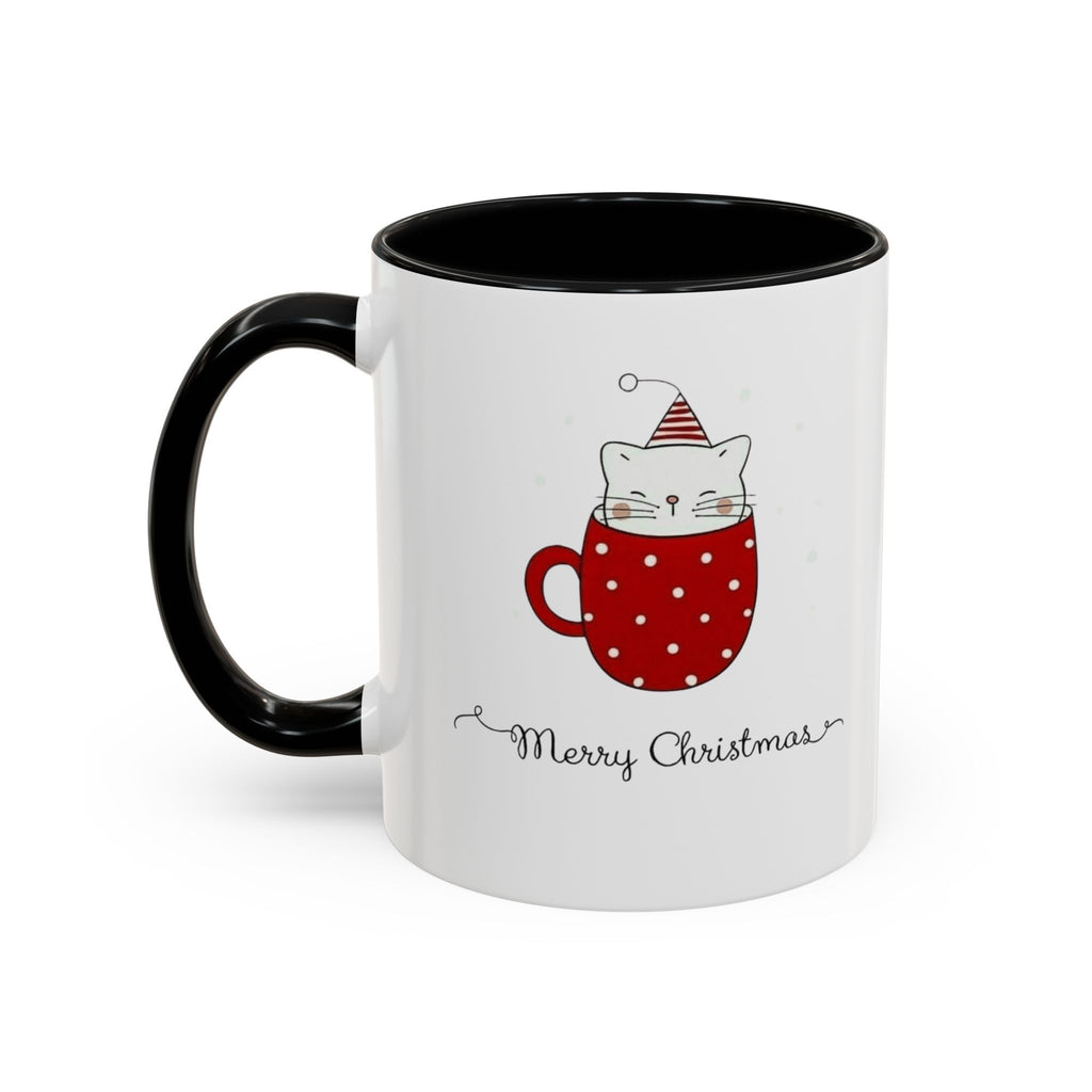 Christmas Cat Accent Mug "Merry Christmas" Polka Dot Holiday Coffee Cup Christmas Mugs Collection!