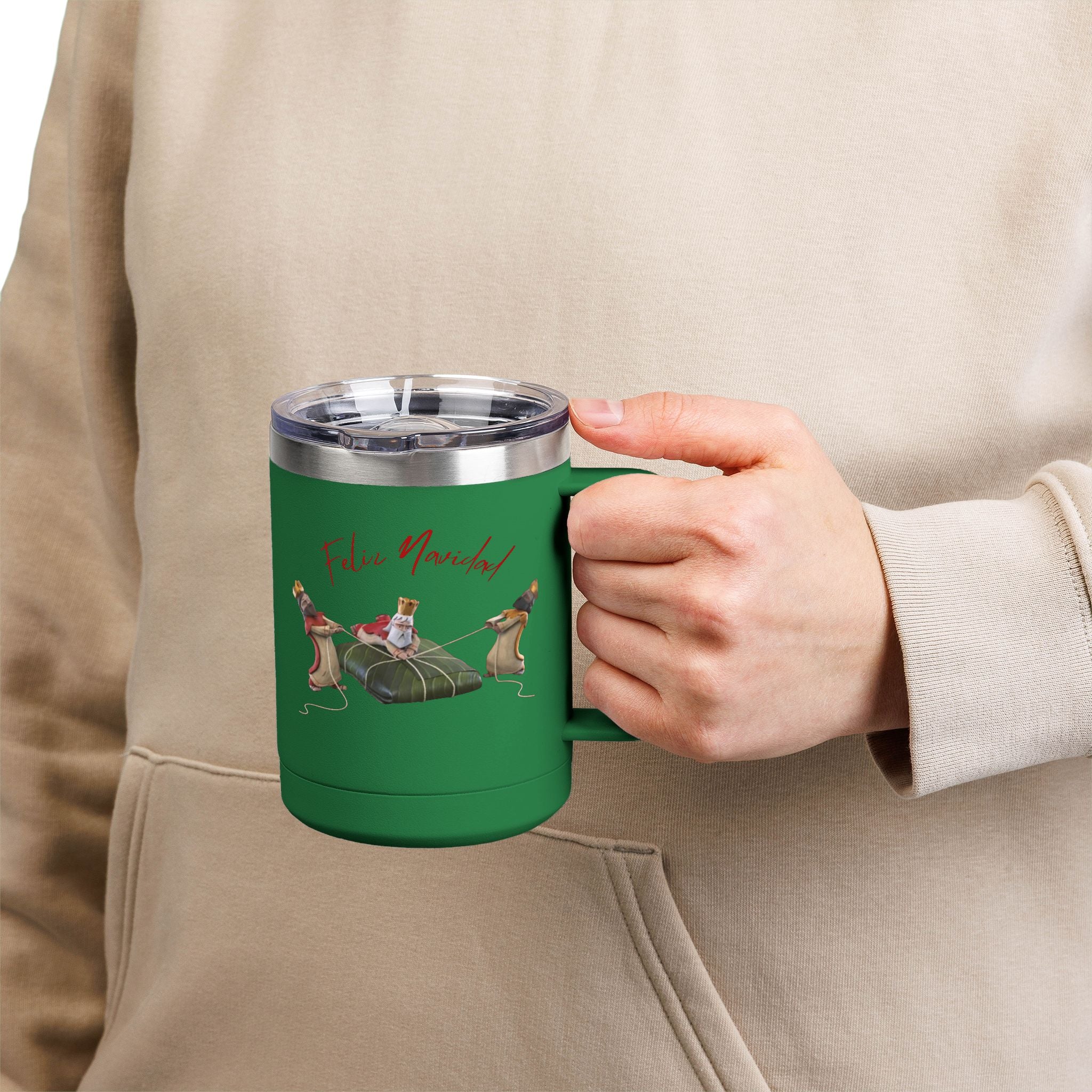 3 KINGS Holiday Travel Tumbler — 'Feliz Navidad' Dachshund Santa Design Coffee Cup for Fun Celebrations
