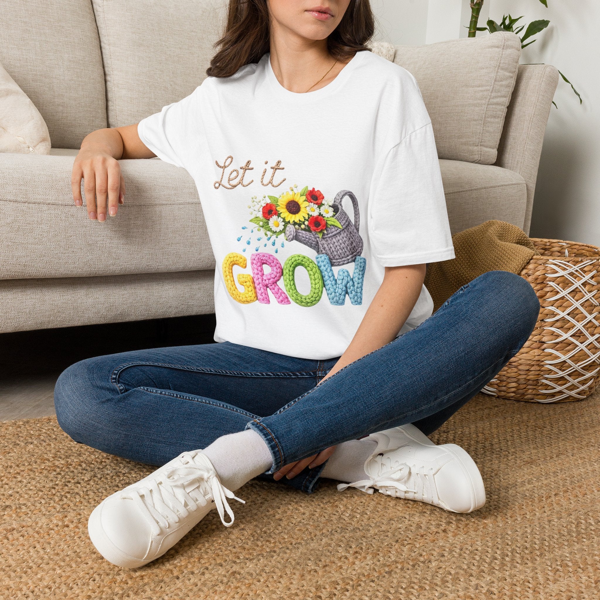 Let It Grow T-Shirt — Floral Watering Can Garden Tee