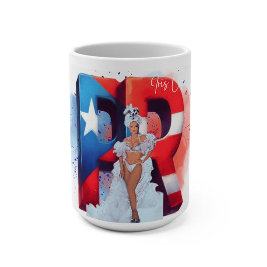 Iris Chacon Puerto Rico Pride Mug, 15oz Coffee Cup, Hispanic Heritage Gift, Latinx Celebration, Caribbean Culture Drinkware, Colorful Artwork
