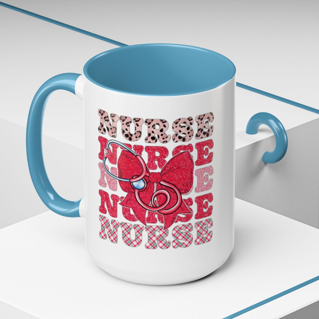 Nurse Stethoscope Bow Accent Coffee Mug — Cute Leopard & Plaid Healthcare Gift (11/15oz) Medical Christmas Mug
