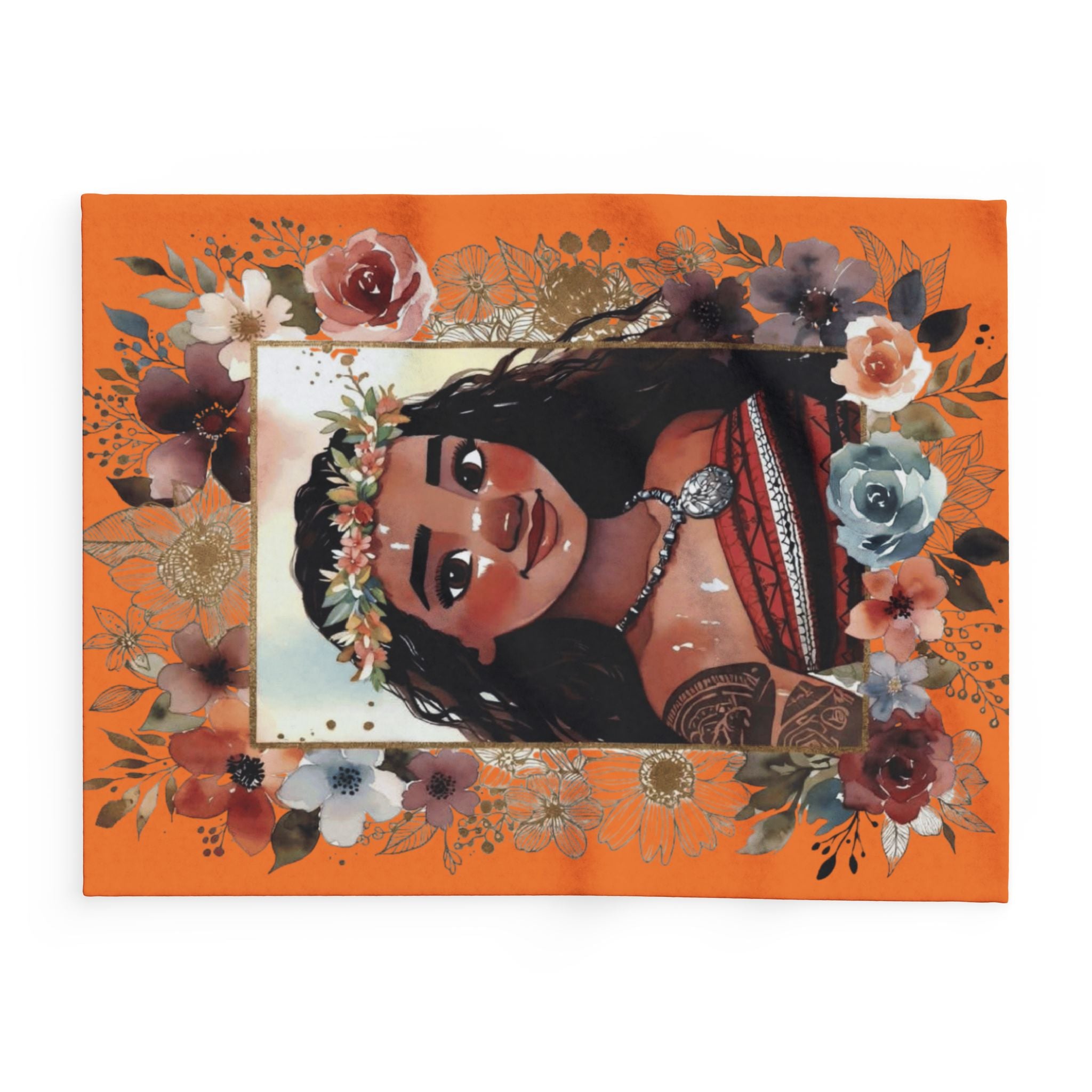 Moana-Inspired Floral Portrait Fleece Blanket