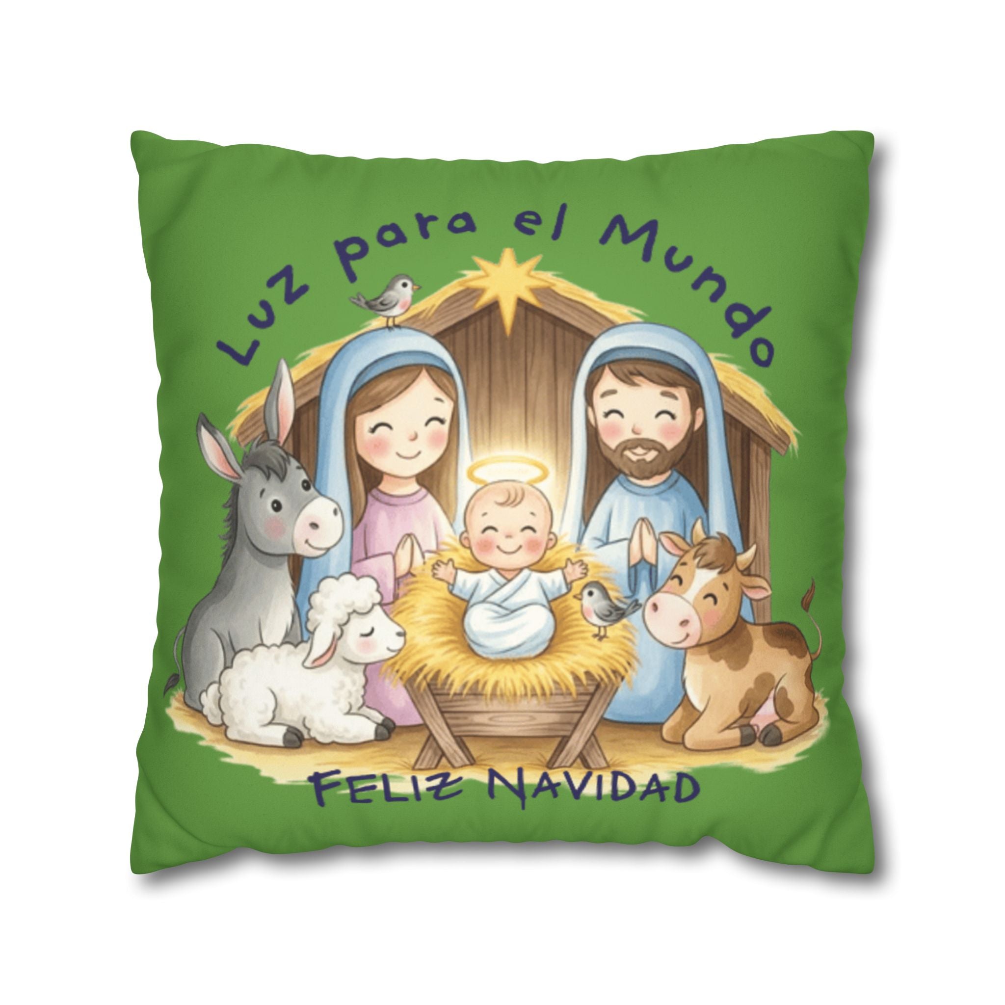 Nativity Pillowcase - "Luz para el Mundo" Feliz Navidad Christmas Throw Cover Puerto Rico Culture Pillow