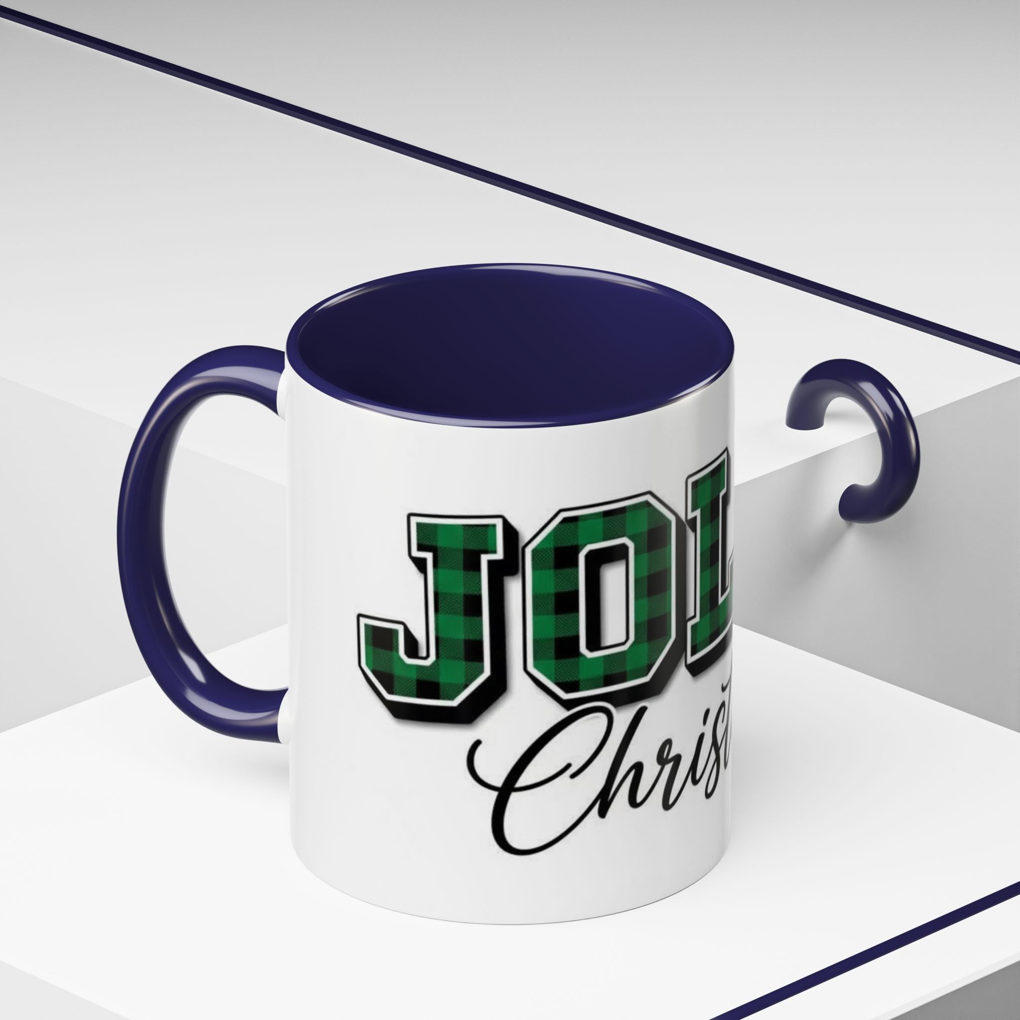 Holly Christmas Accent Coffee Mug — Green Plaid Holiday Gift (11/15oz)