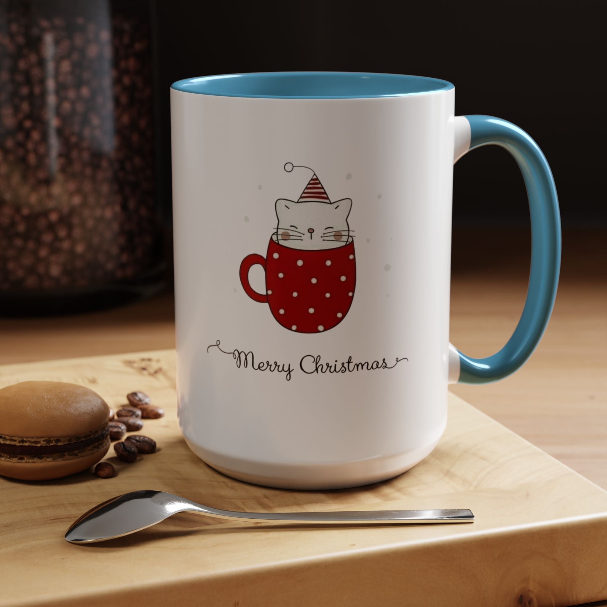 Christmas Cat Accent Mug "Merry Christmas" Polka Dot Holiday Coffee Cup Christmas Mugs Collection!