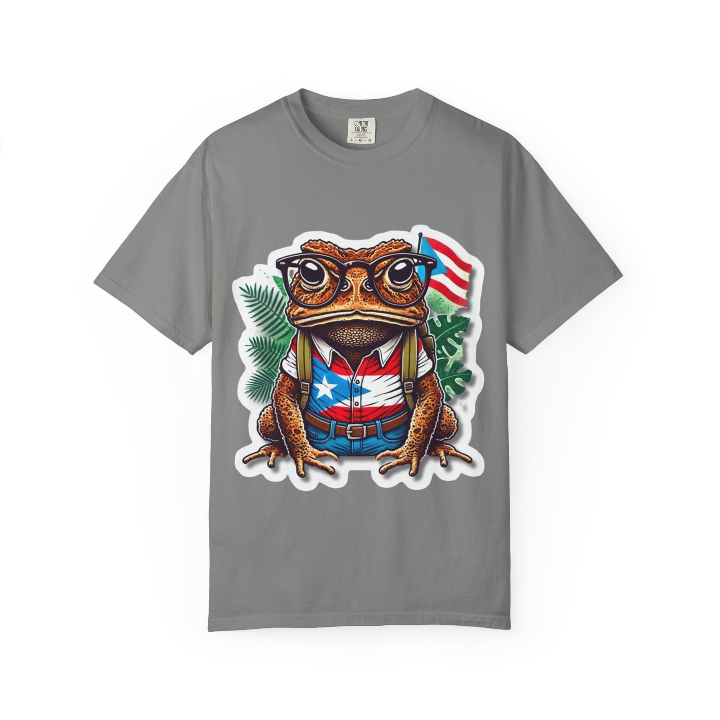 Puerto rico Patriotic Frog T-Shirt, Unisex Garment-Dyed Tee for Nature Lovers, Summer Parties, Luce tu orgullo puertorriqueño con estilo PR