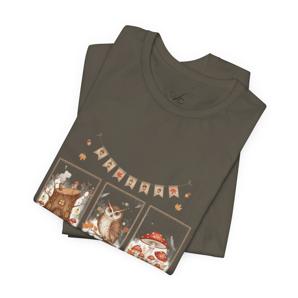 Enchanted Forest Fall Tee, Cute Owl Shirt, Autumn Graphic Tee, Nature Lover Gift, Cozy Fall Apparel, Wildlife T-Shirt, Unisex Fall Top