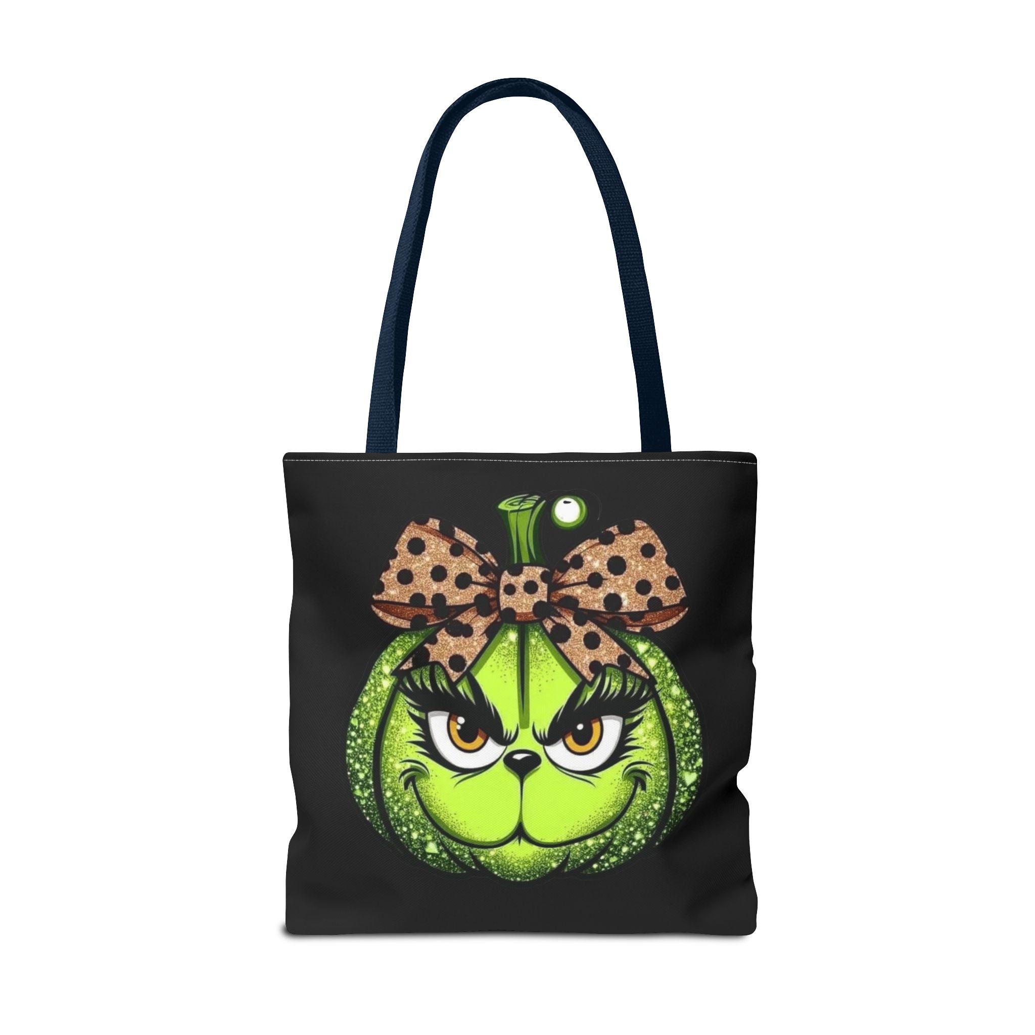 Grinch-Inspired Tote Bag with Polka Dot Bow Christmas Tote Bag Festive Holiday Design