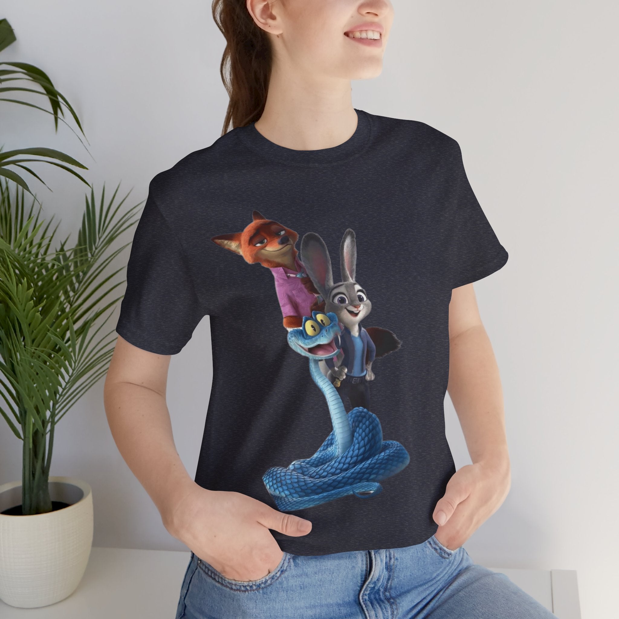 Animated Character Tee — Cute Fox & Bunny Stack Graphic T-Shirt  cartoon-style Christmas artwork