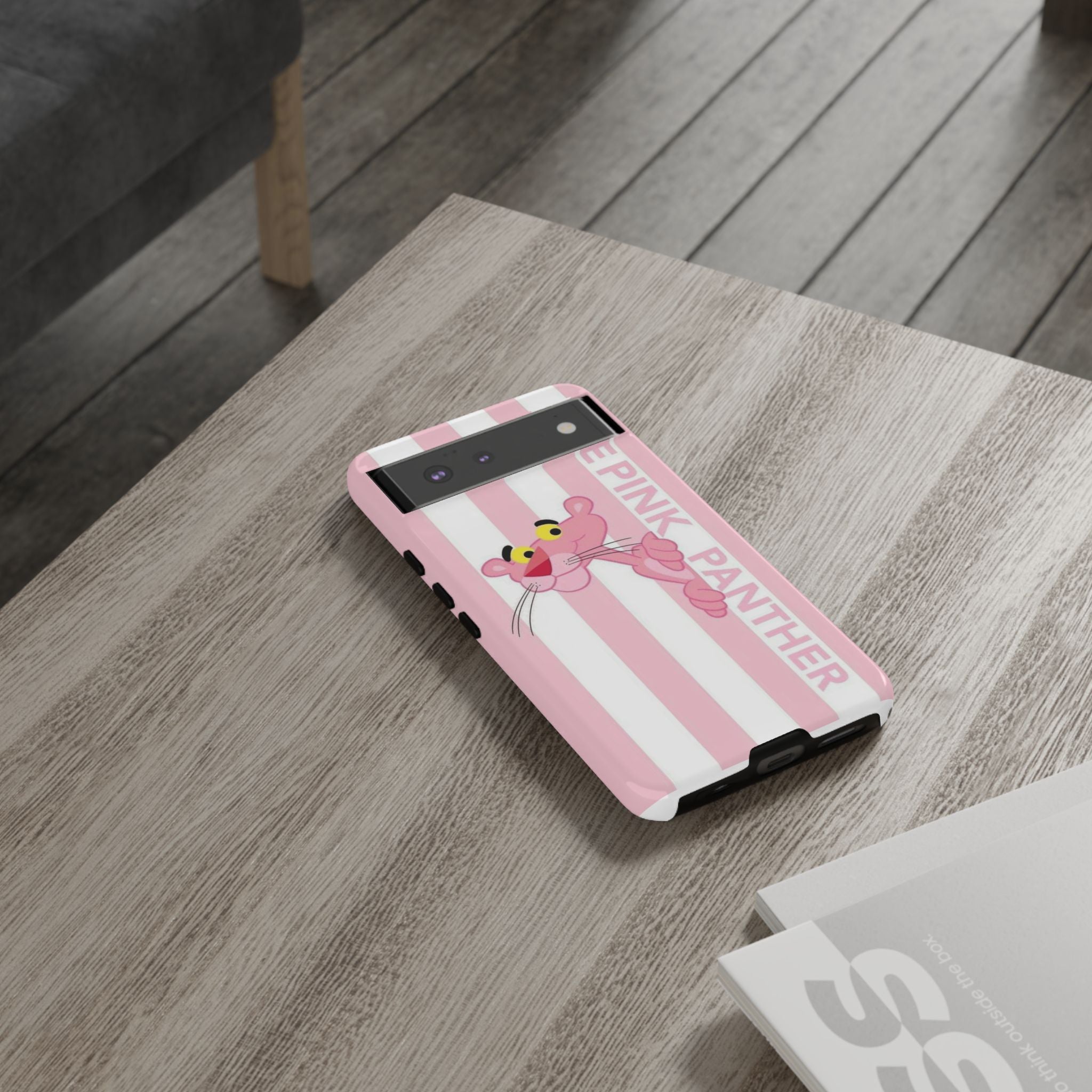 Pink Panther Tough Case Retro Striped Phone Case with "The Pink Panther" Design
