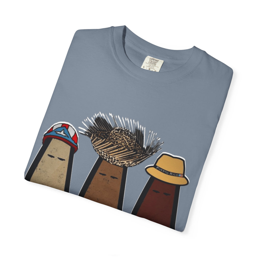 Puerto Rican Batey Cabin T-Shirt  Three Masks & Rustic House Graphic Tee Puerto Rico Navidades