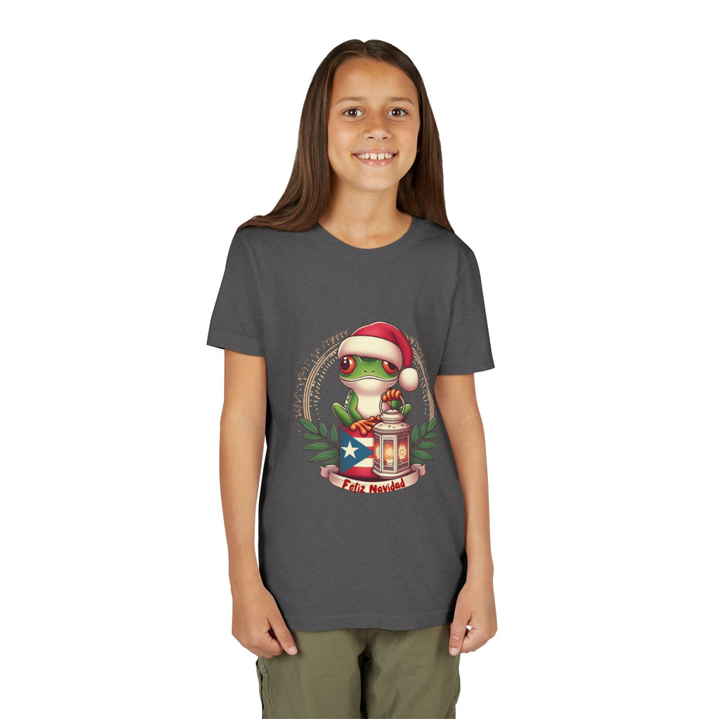 Kids Tee Cute Frog with Puerto Rican Flag & Lantern (Feliz Navidad)