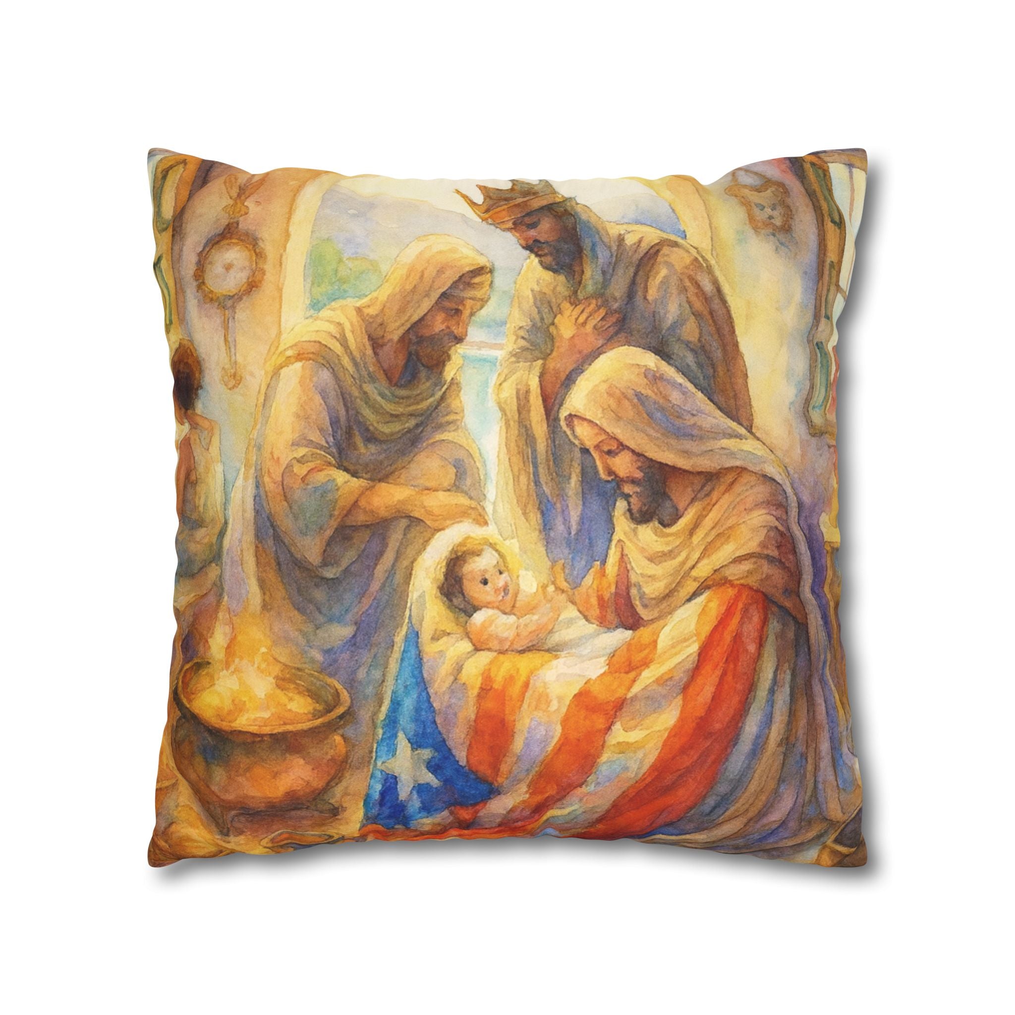 The Tree Kings with  Baby Jesus Decorative Pillow los Tres Reyes Magos Puerto Rico Culture Pillow