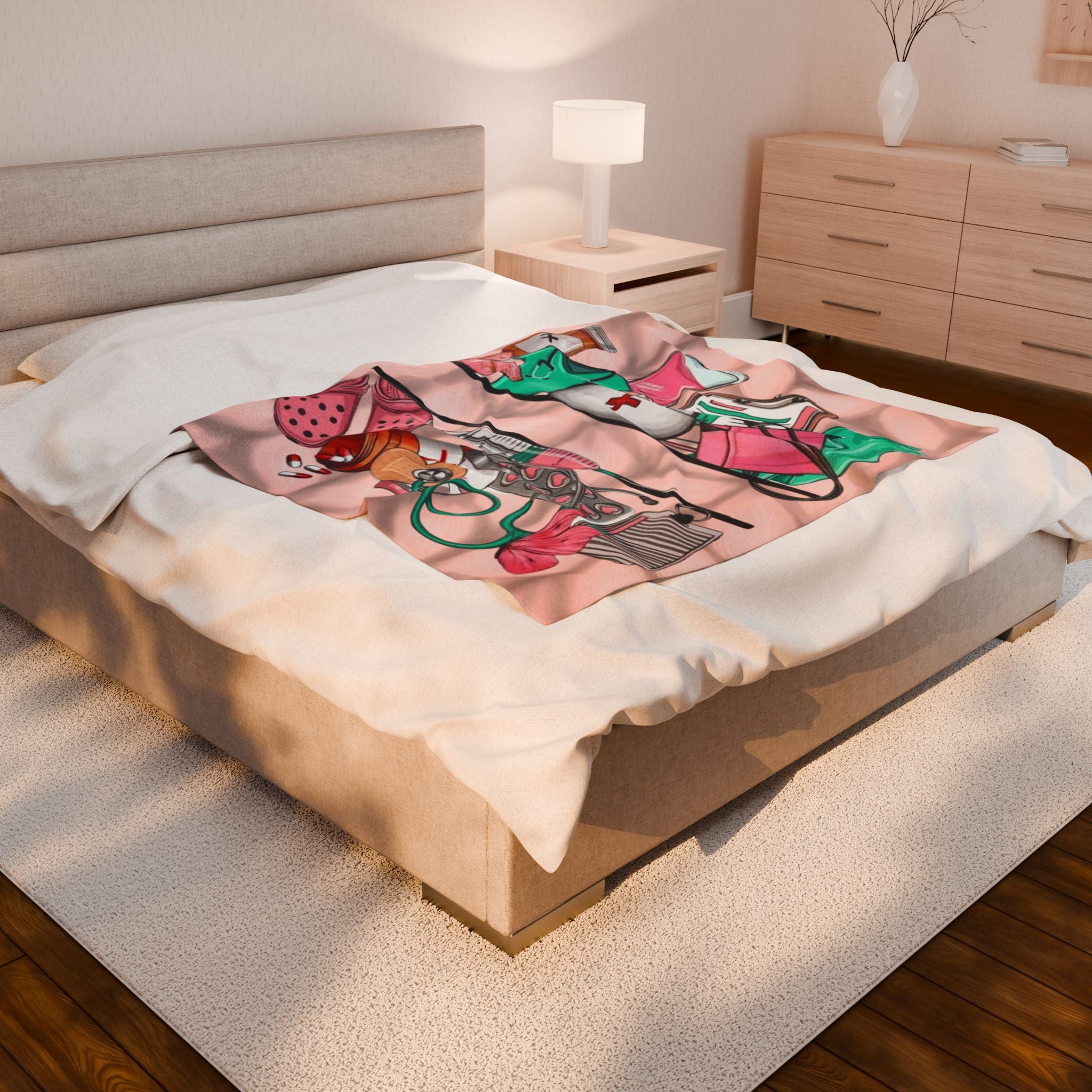 Nurse Essentials Velveteen Plush Blanket — Cute Medical Supplies Throw for Nurses & Caregivers