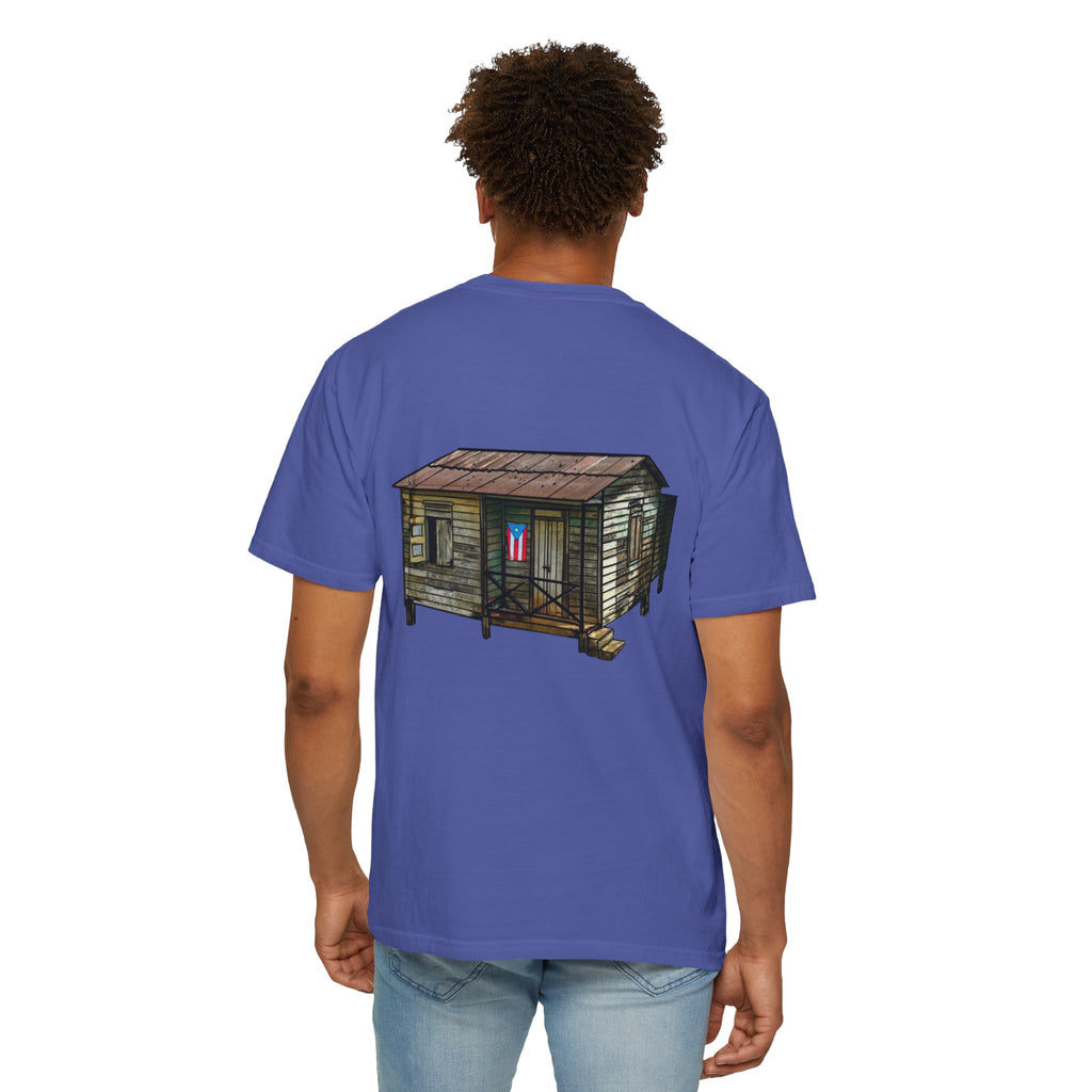 Puerto Rican Batey Cabin T-Shirt  Three Masks & Rustic House Graphic Tee Puerto Rico Navidades