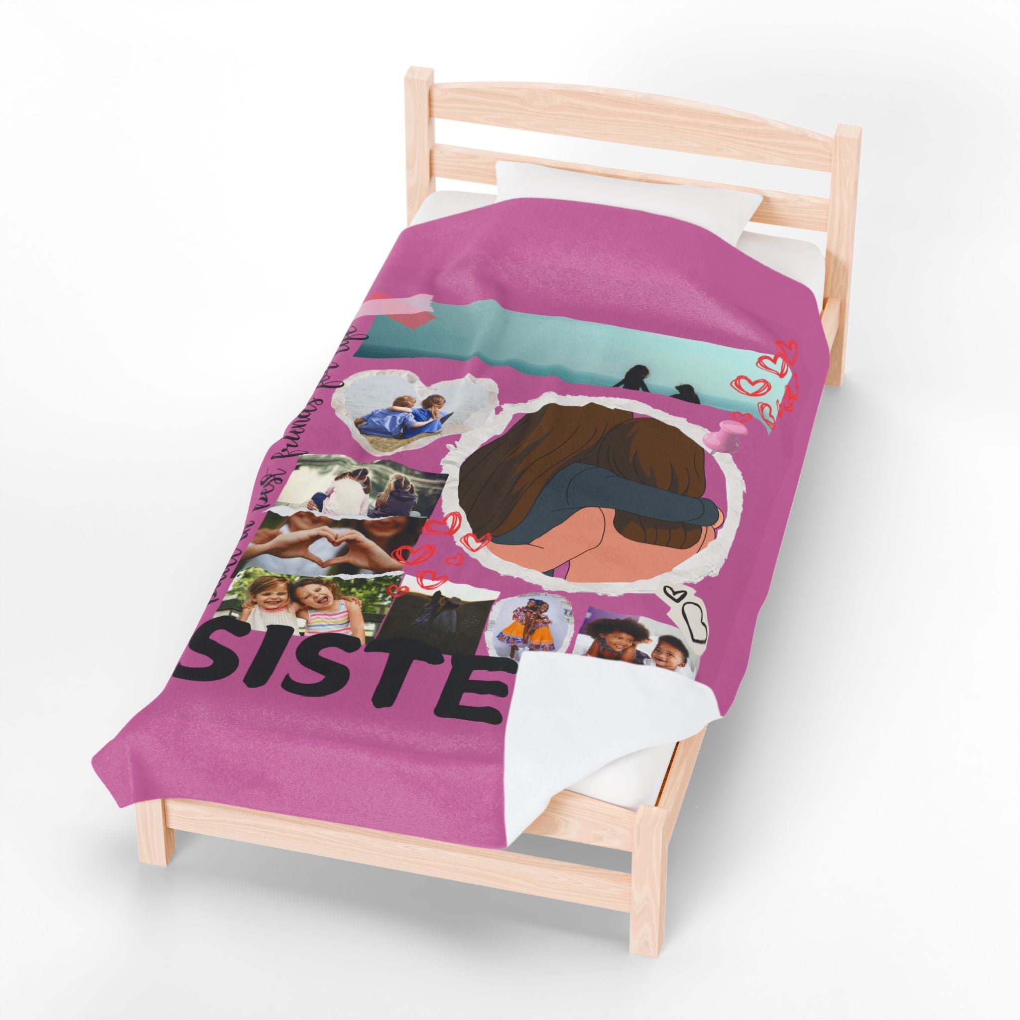 Sisters Velveteen Plush Blanket "Sisters" Photo Collage Keepsake Blanket Gift for Sister