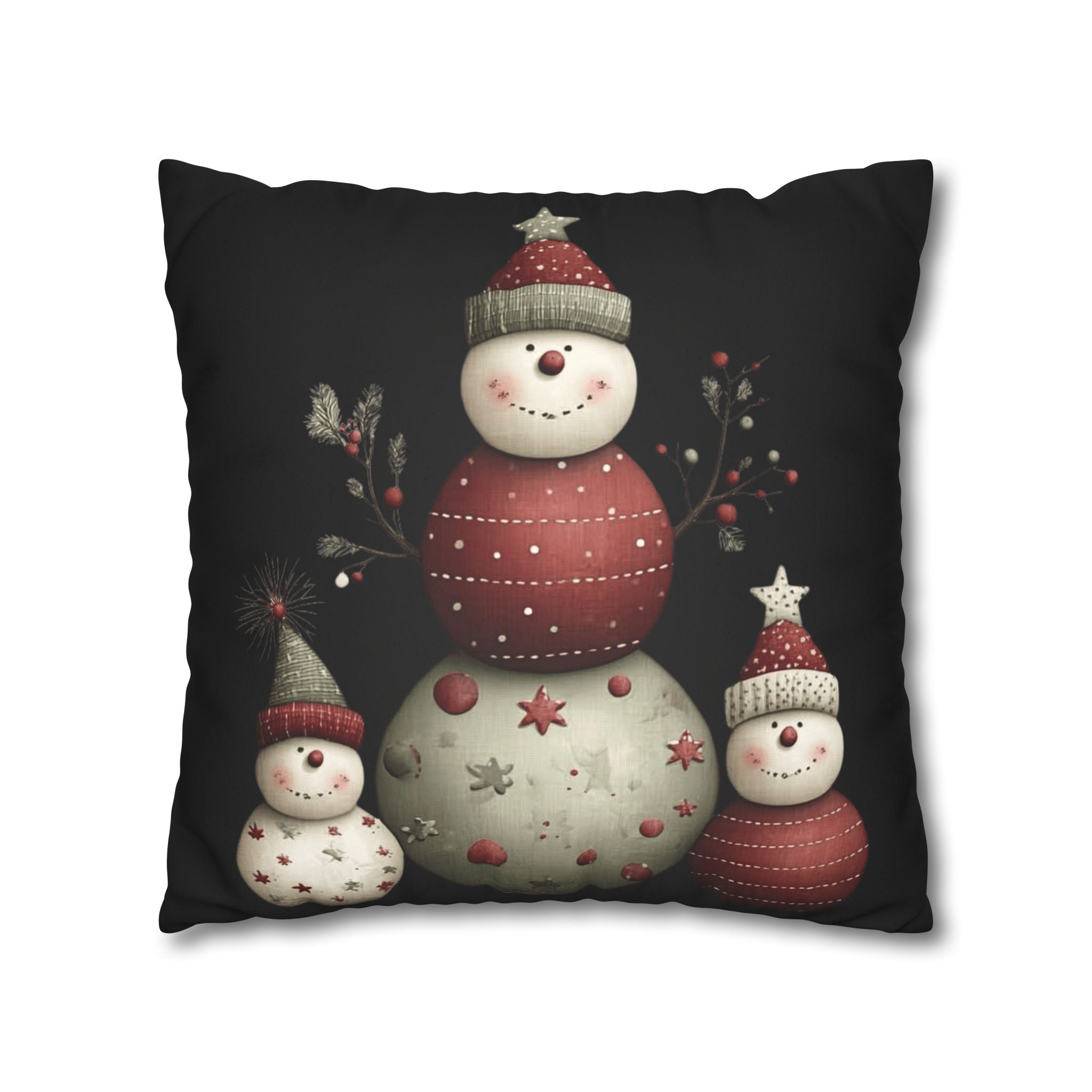 Christmas Snowman Faux Suede Pillowcase – Cute Stacked Snowmen Holiday Decor CHRISTMAS PILLOW DÉCOR
