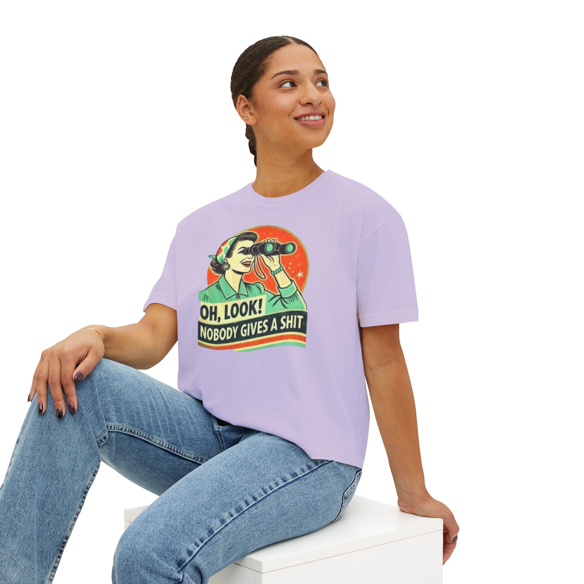 Graphic Tee — "Oh, Look! Nobody Gives a Shit" Retro Binoculars Design