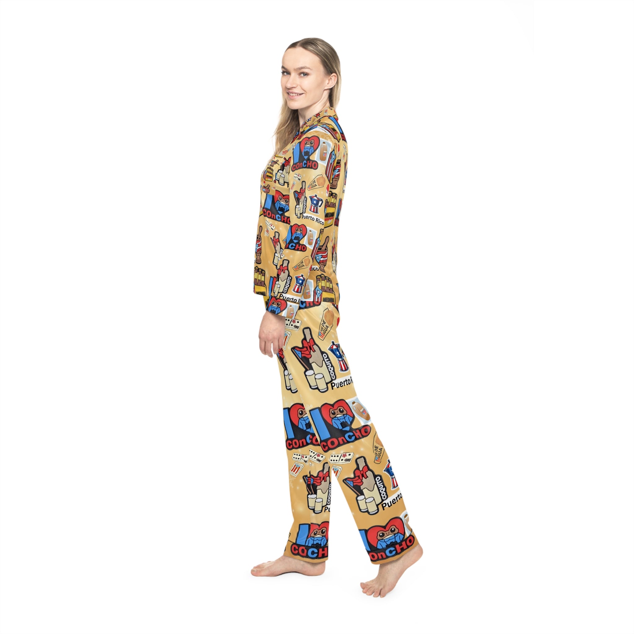 Puerto Rico Christmas Pajamas | Boricua Holiday Sleepwear | Matching Family PJs Colorful Women's Satin Pajamas - Fun Puerto Rico Party Design