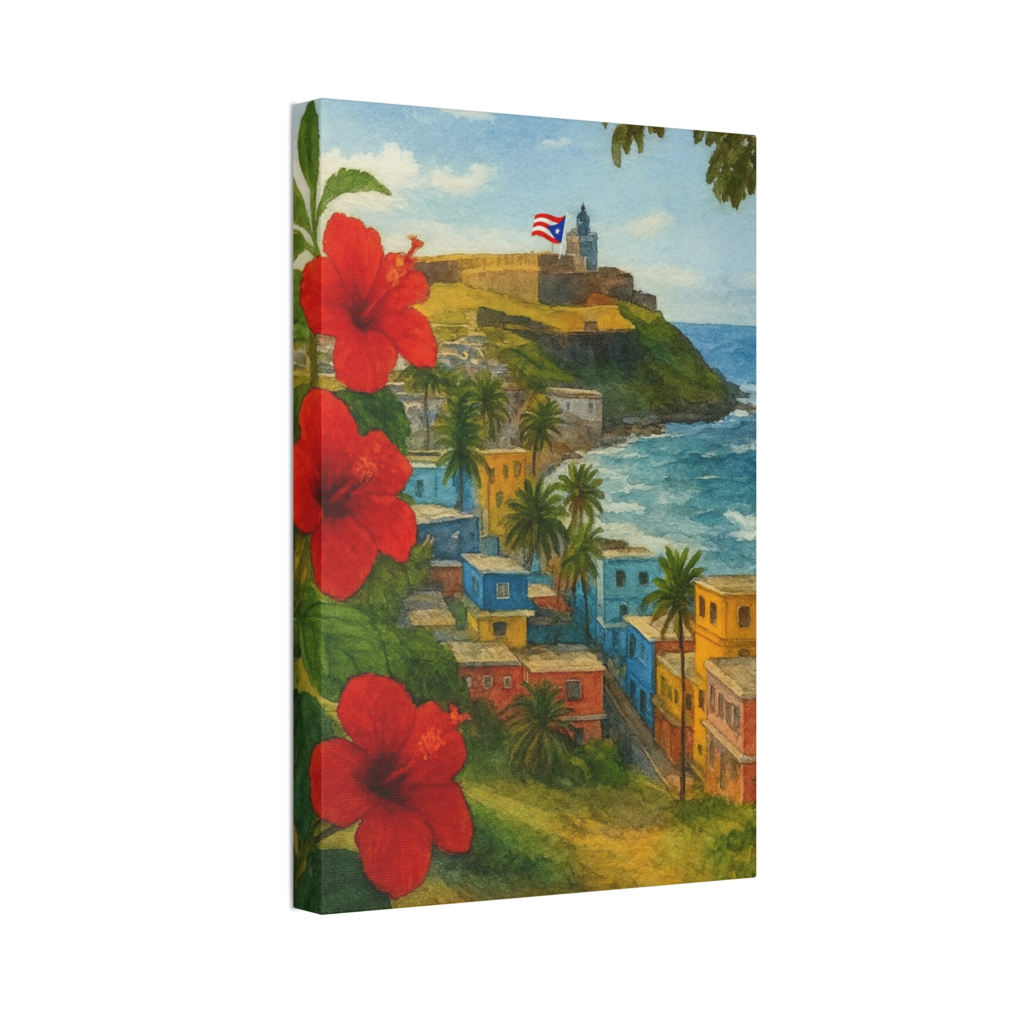 Puerto Rico Coastal Canvas Print — Old San Juan Seaside Wall Art (Stretched 1.5")