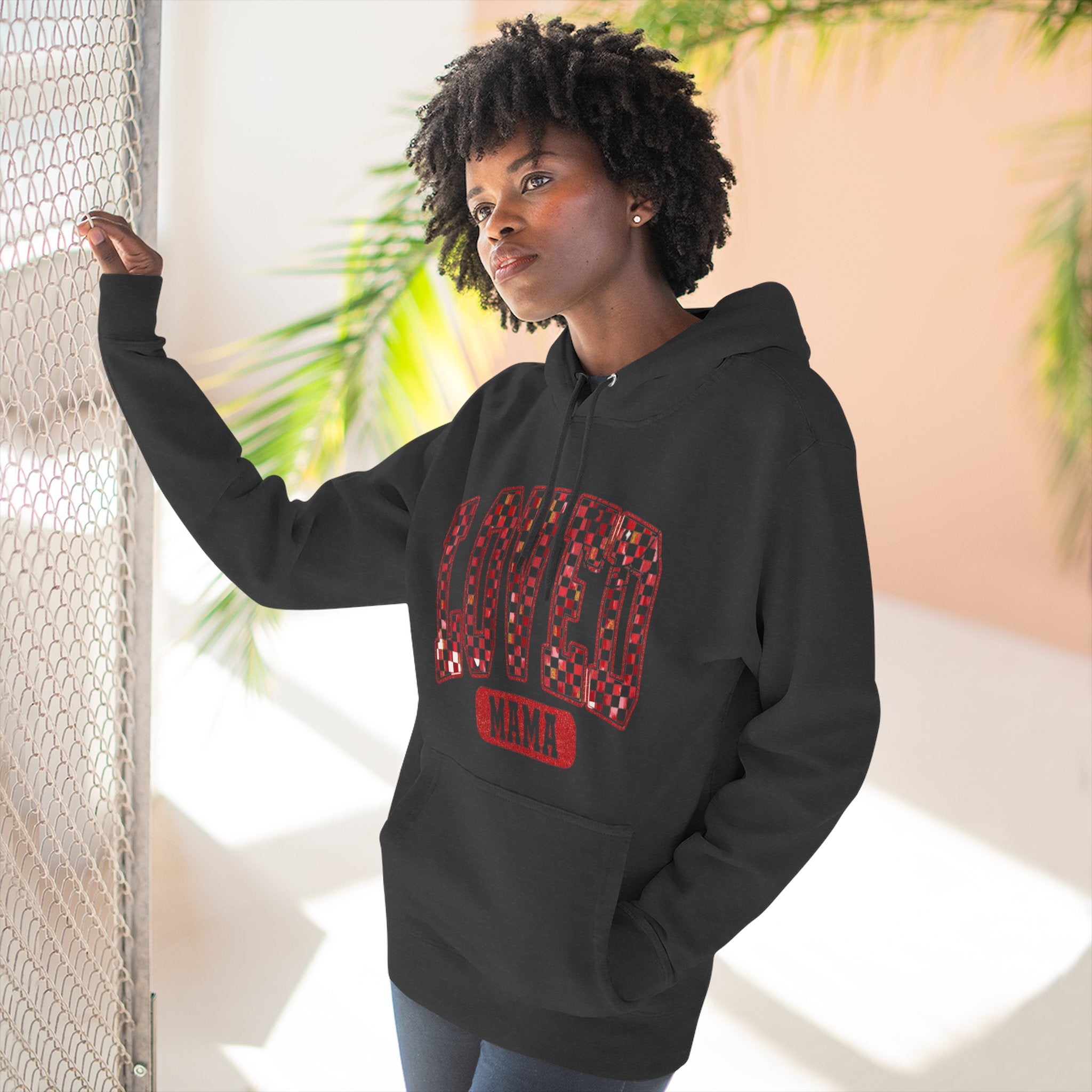 Hoodie  Loved Mama Checkerboard Graphic Hoodie