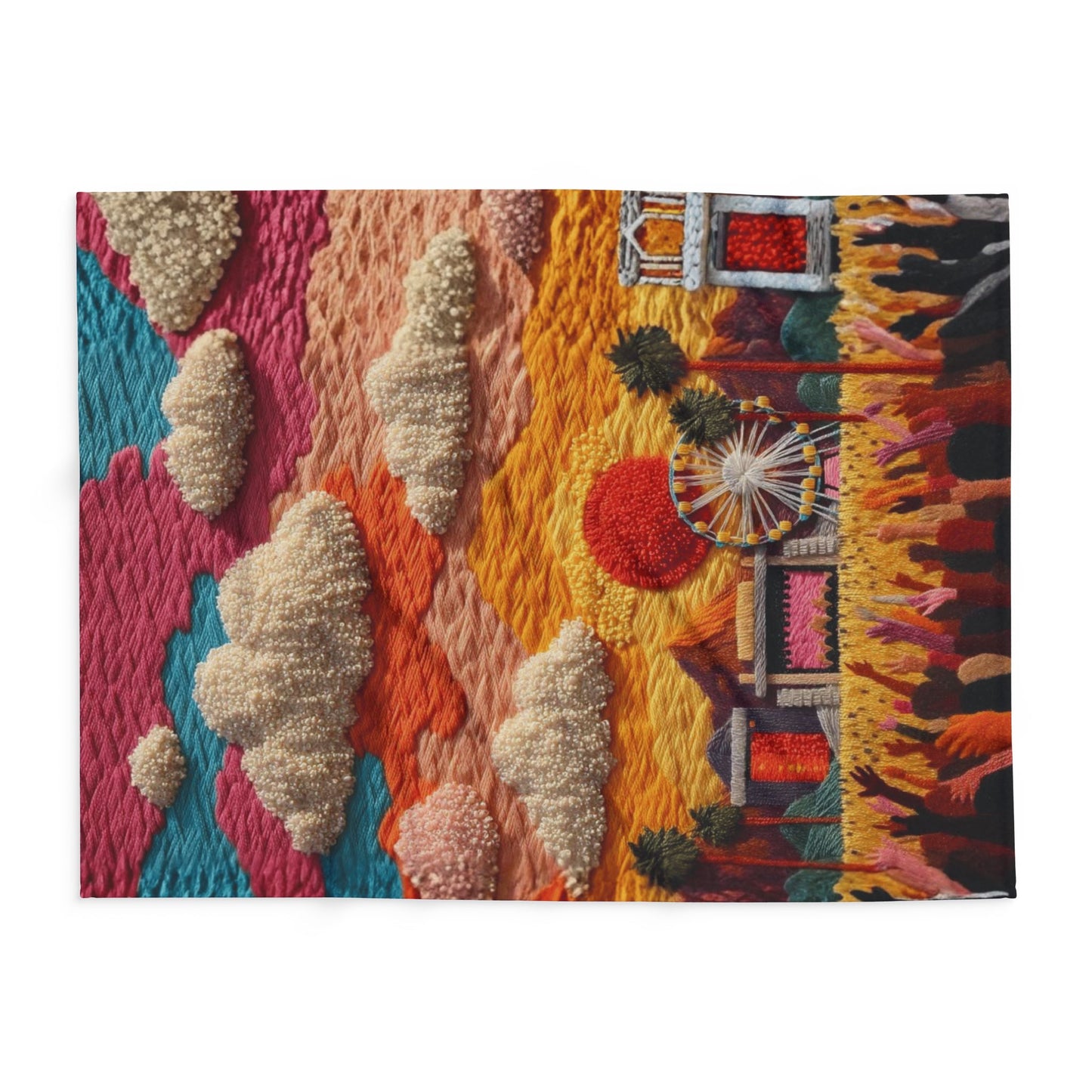 Festival Scene Fleece Blanket — Colorful Sunset Carnival Throw