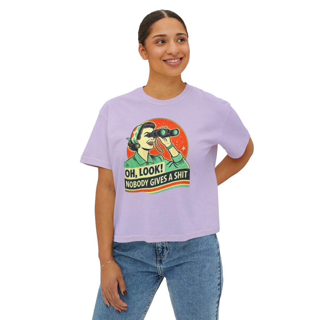 Graphic Tee — "Oh, Look! Nobody Gives a Shit" Retro Binoculars Design