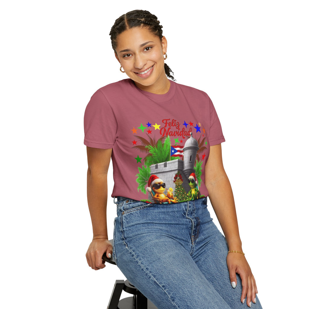 Feliz Navidad Puerto Rico T-Shirt  Castillo & Coquí Holiday Tee Puerto Rico Navidades