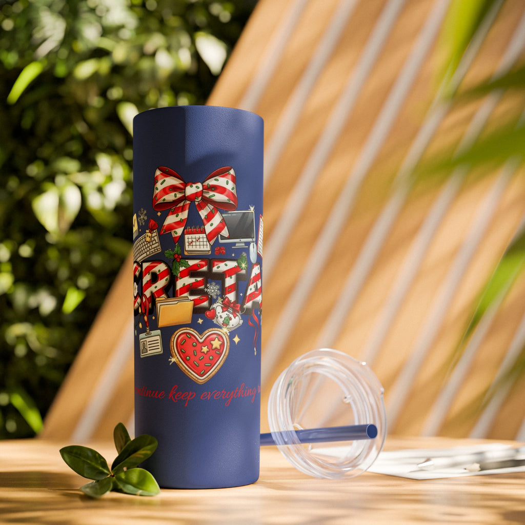 Christmas mug for the office team who keeps everything running smoothly. Candy Cane Christmas Office Secret Santa Design, 20oz with Straw