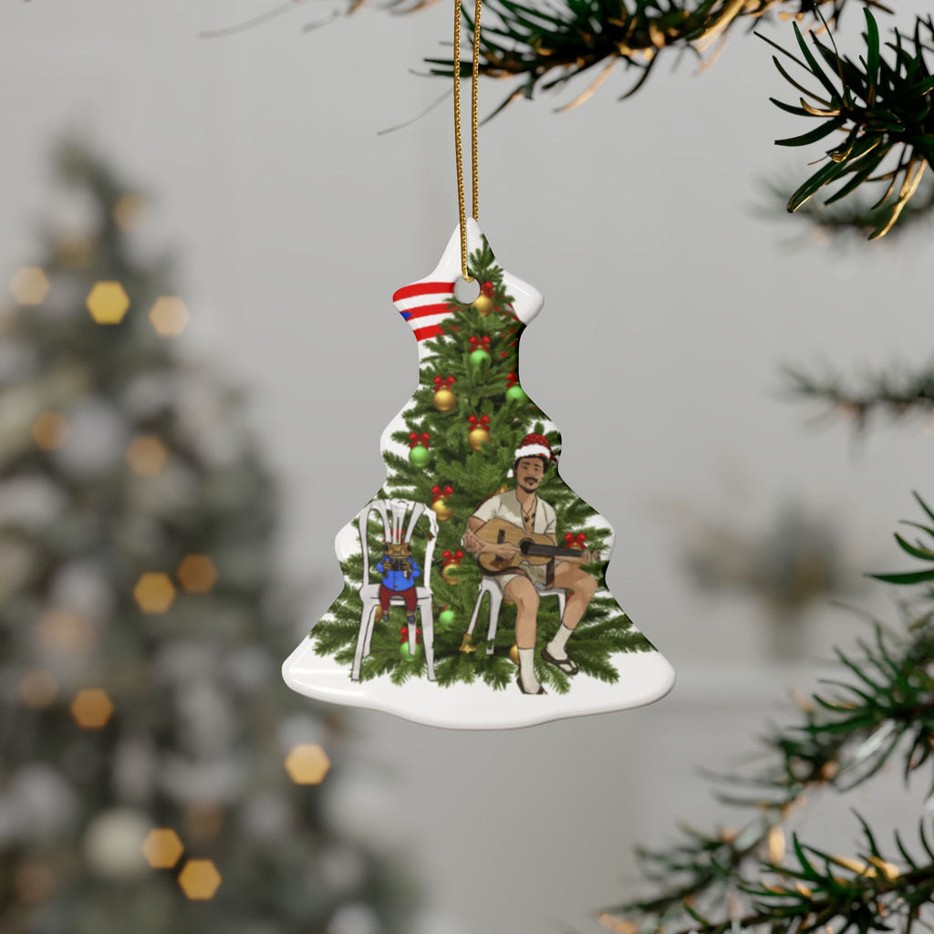 Puerto Rican Christmas Ornament Coquí & Palm Tree Ornament  Festive Tree with Guitarist Ceramic Heart Ornament