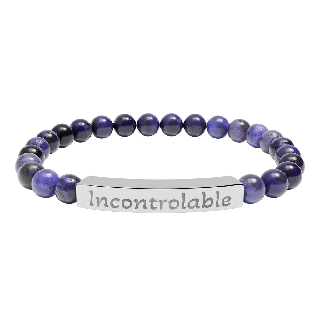Engraved Natural Stone Stretch Bracelet — 'Incontrolable' Bar Beaded Bracelet