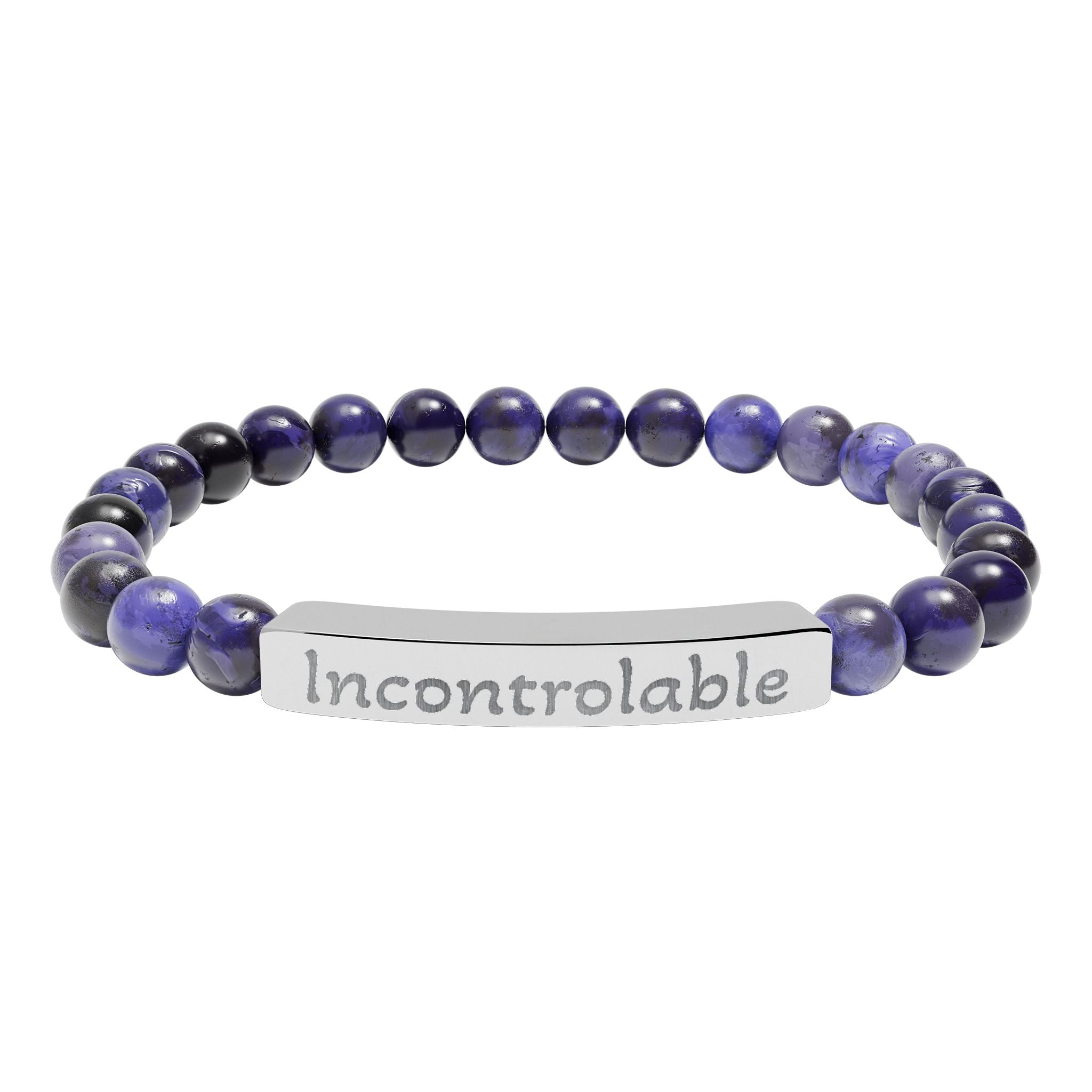Engraved Natural Stone Stretch Bracelet — 'Incontrolable' Bar Beaded Bracelet