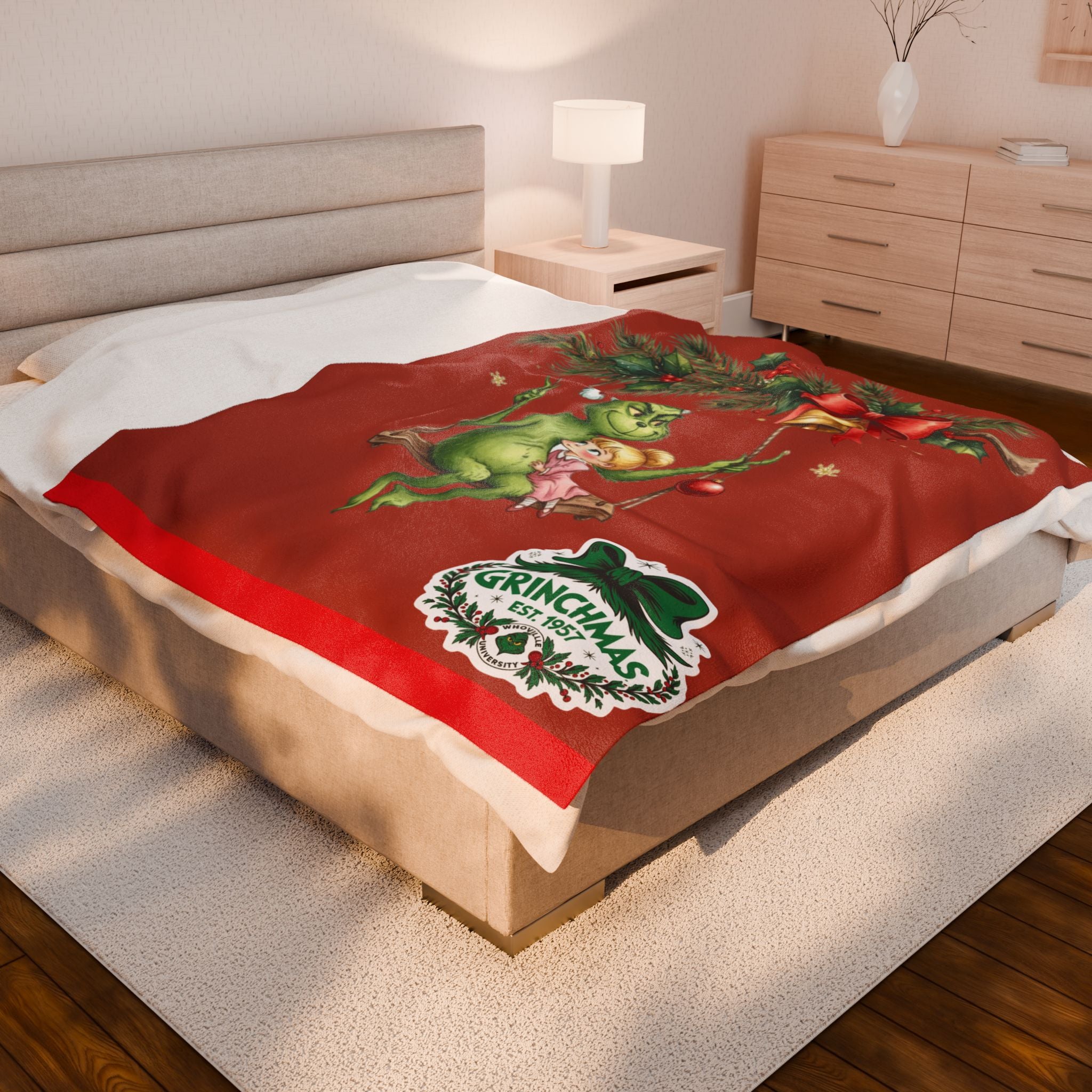 “Winter Wonderland Cartoon Fleece Blanket Grinchmas Velveteen Plush Blanket Holiday Grinch & Cindy Lou Cozy Throw