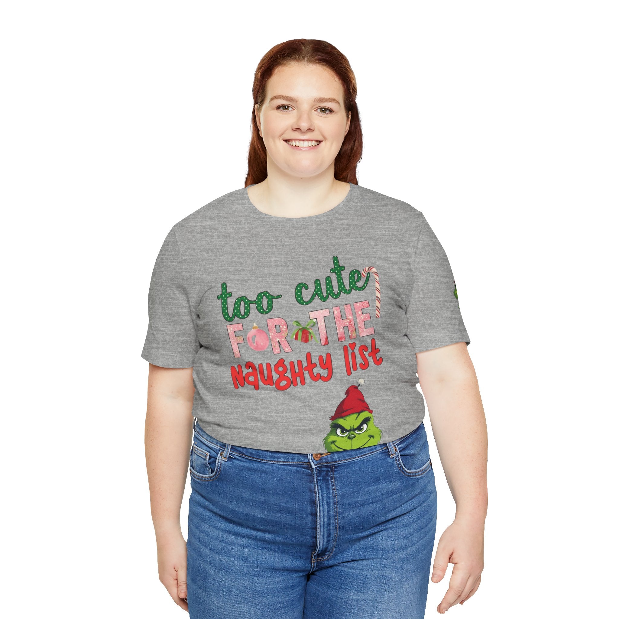 Christmas T-Shirts and Sweatshirts Collection Cute Grinch Holiday Tee 'Too Cute for the Naughty List' Unisex Jersey T-Shirt