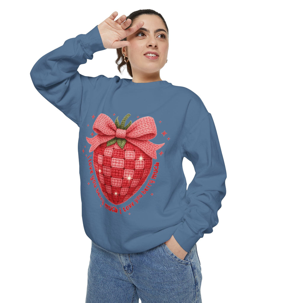 Strawberry Bow Sweatshirt  "I Love You Berry Much" Cute Valentine Pullover