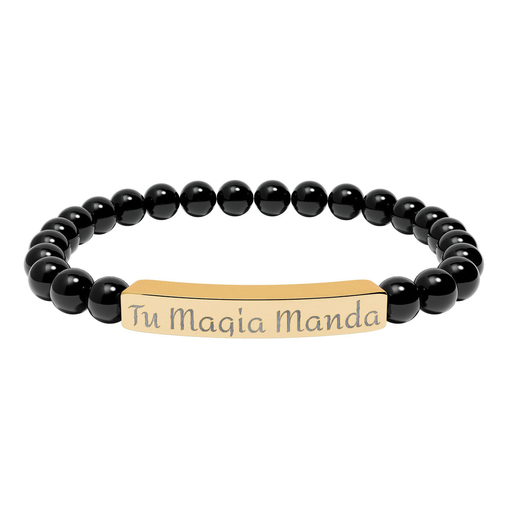 Tu Magia Manda Engravable Natural Stone Stretch Bracelet — Personalized Bar Bead Bracelet