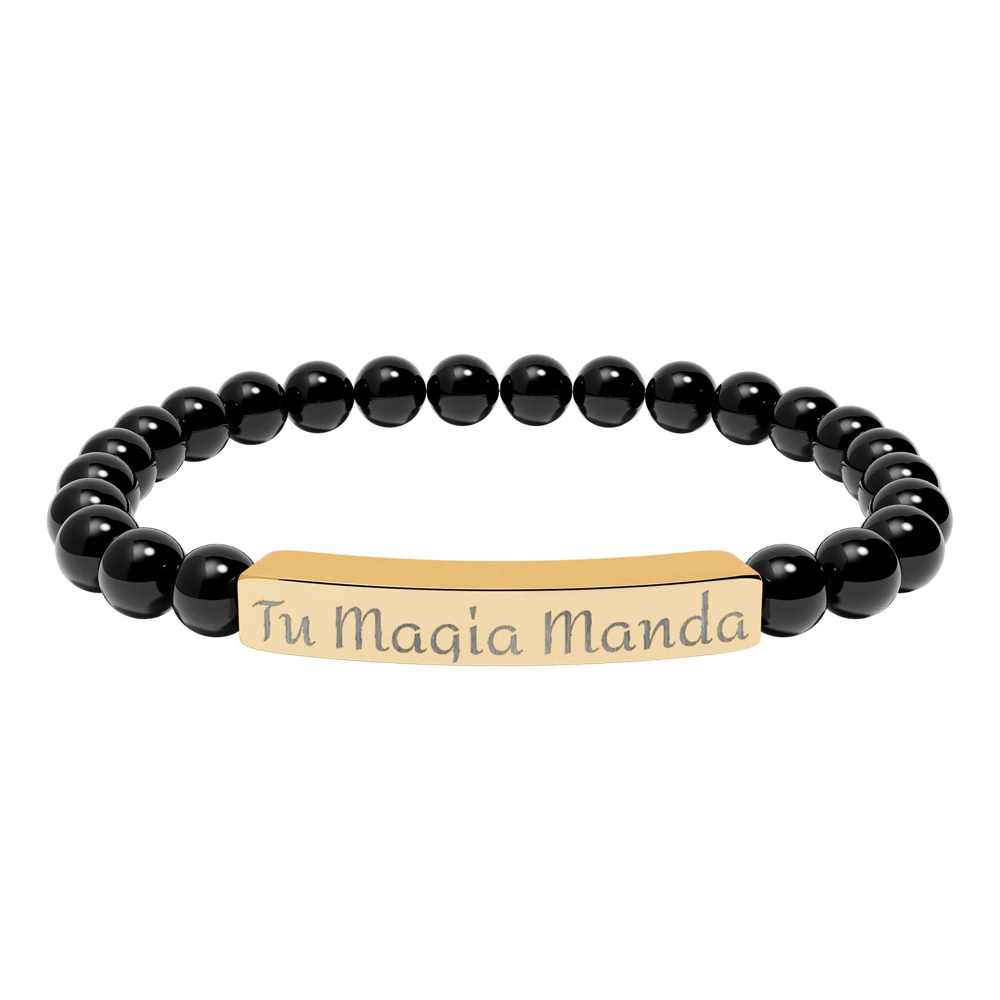 Tu Magia Manda Engravable Natural Stone Stretch Bracelet — Personalized Bar Bead Bracelet