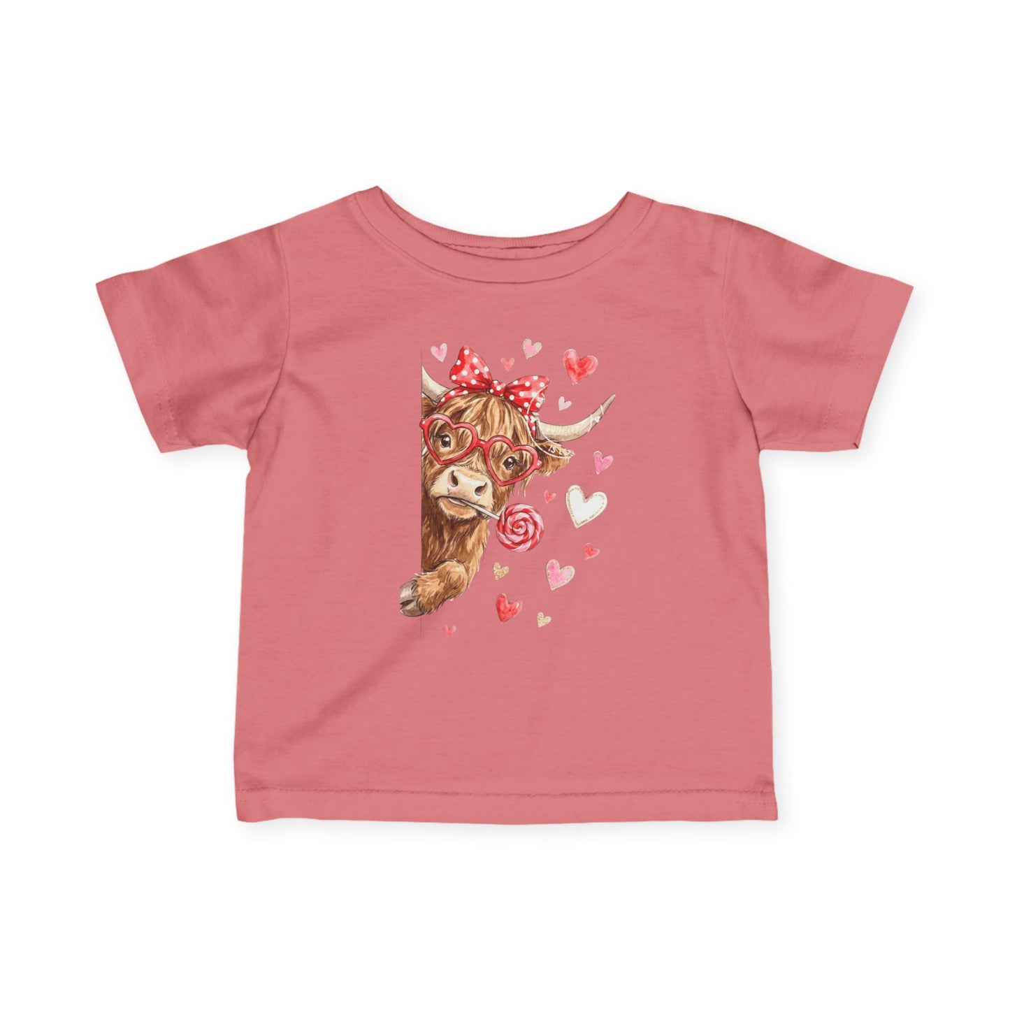 Infant Tee  Watercolor Highland Cow with Hearts (Cute Valentine Baby Top)