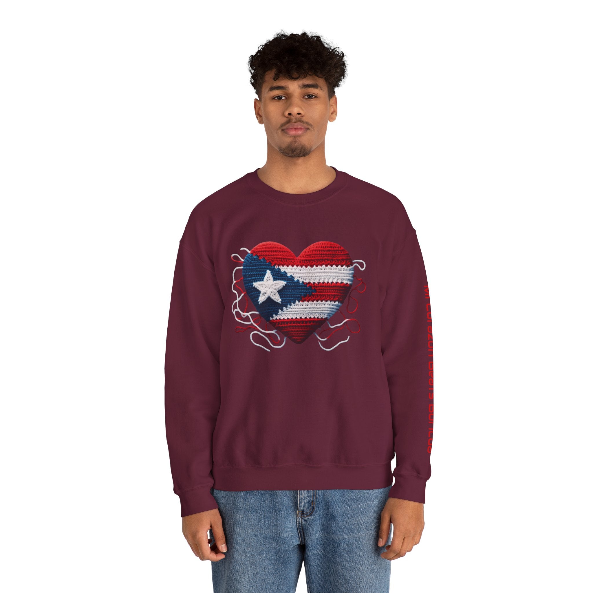 Puerto Rico Heart Crewneck Sweatshirt  Puerto Rican Flag Heart Knit Design