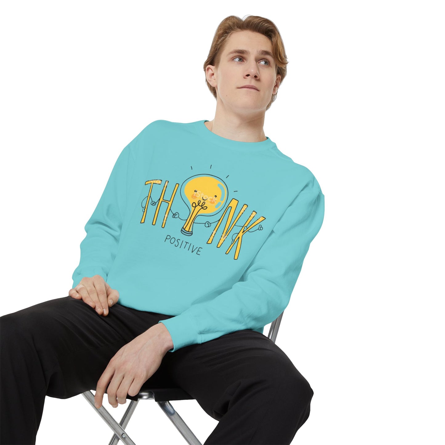 Think Positive Sweatshirt  Cute Lightbulb Graphic Positive Vibes Crewneck
